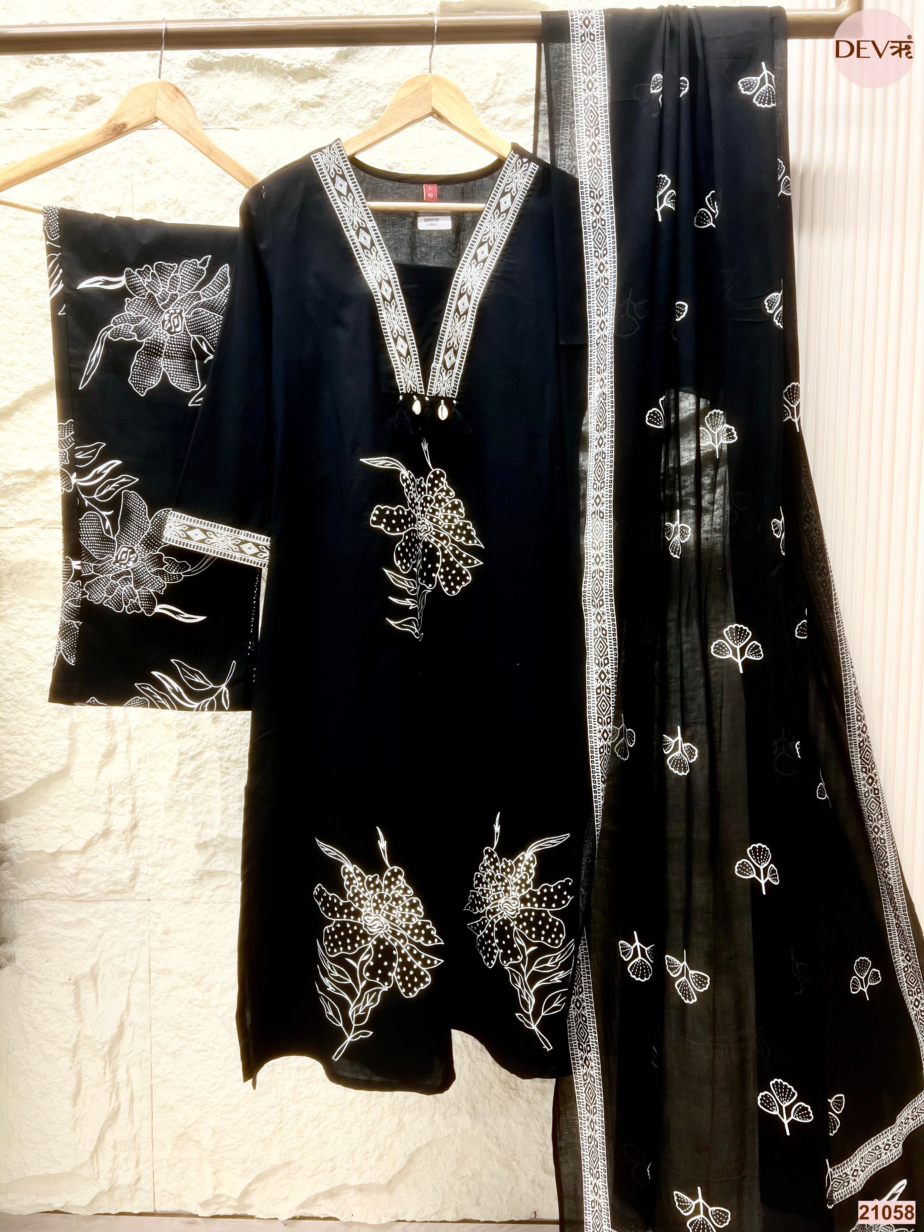 Noor Cotton Slub Printed Black 3-Piece Set (Devri – D.No 21058)