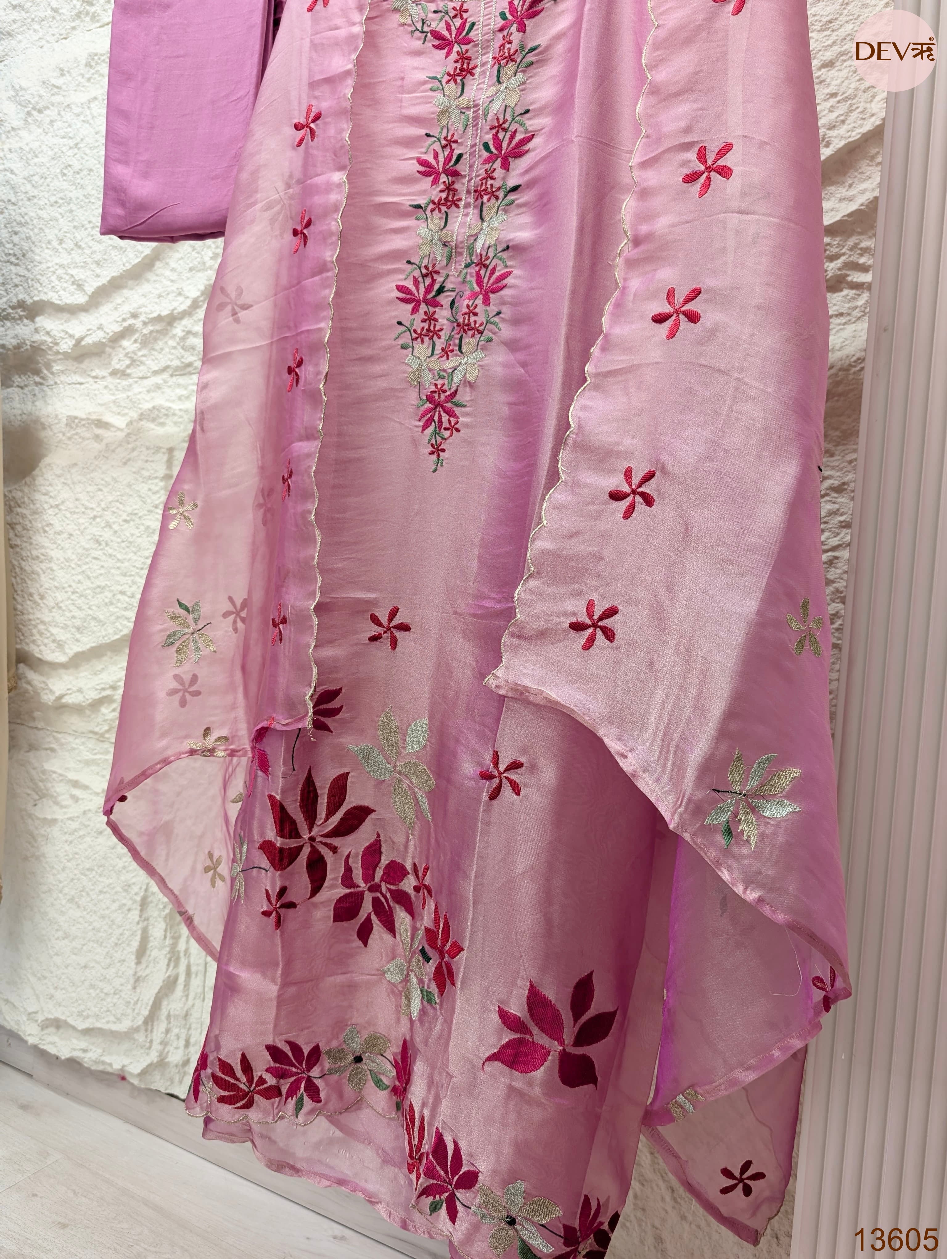 Pink Crush Tissue Silk Embroidered Unstitched 3-Piece Suit (Devri – D.No 13605)