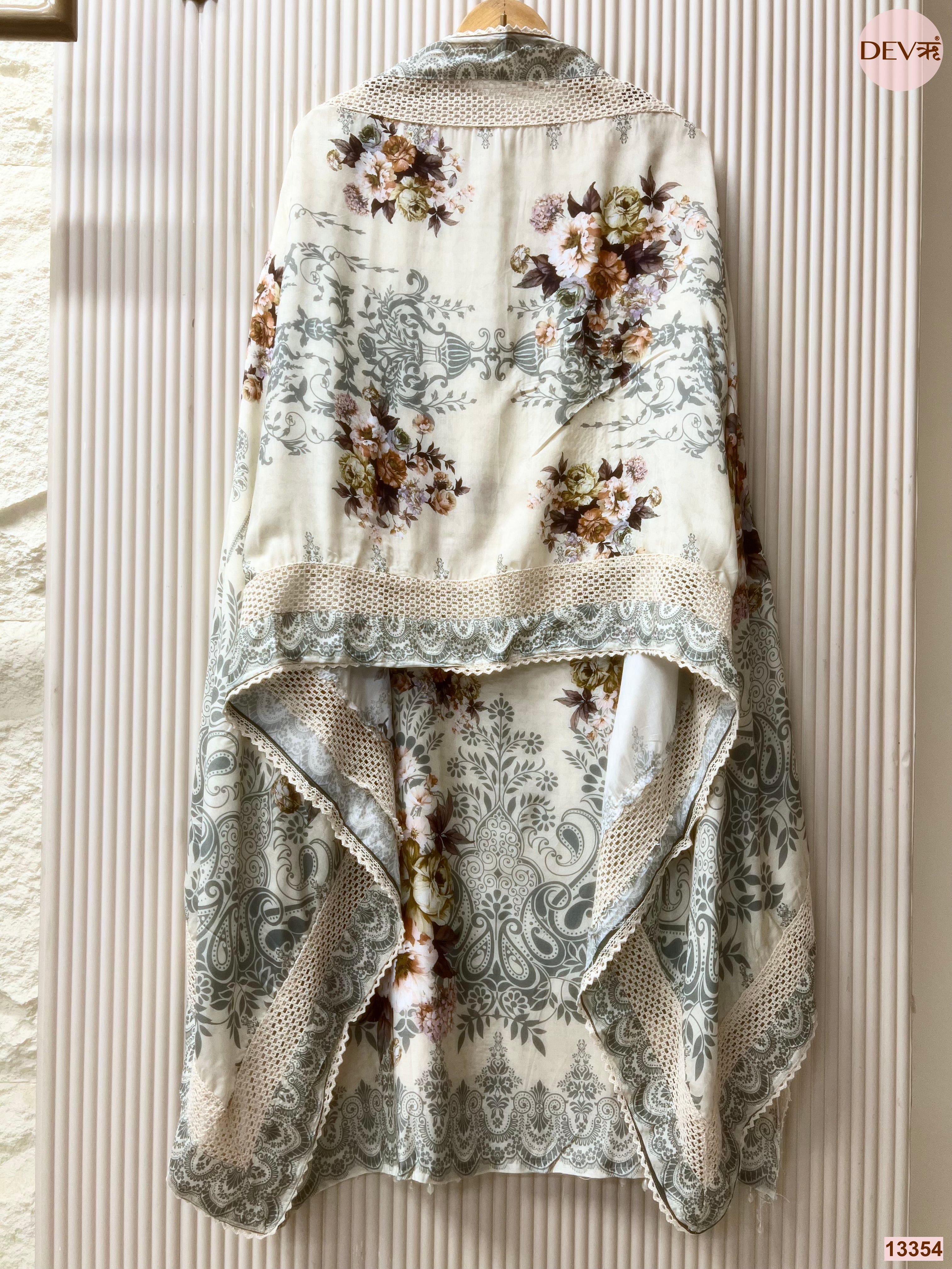 Cream Muslin Printed Unstitched 3-Piece Suit (Devri – D.No 13354)
