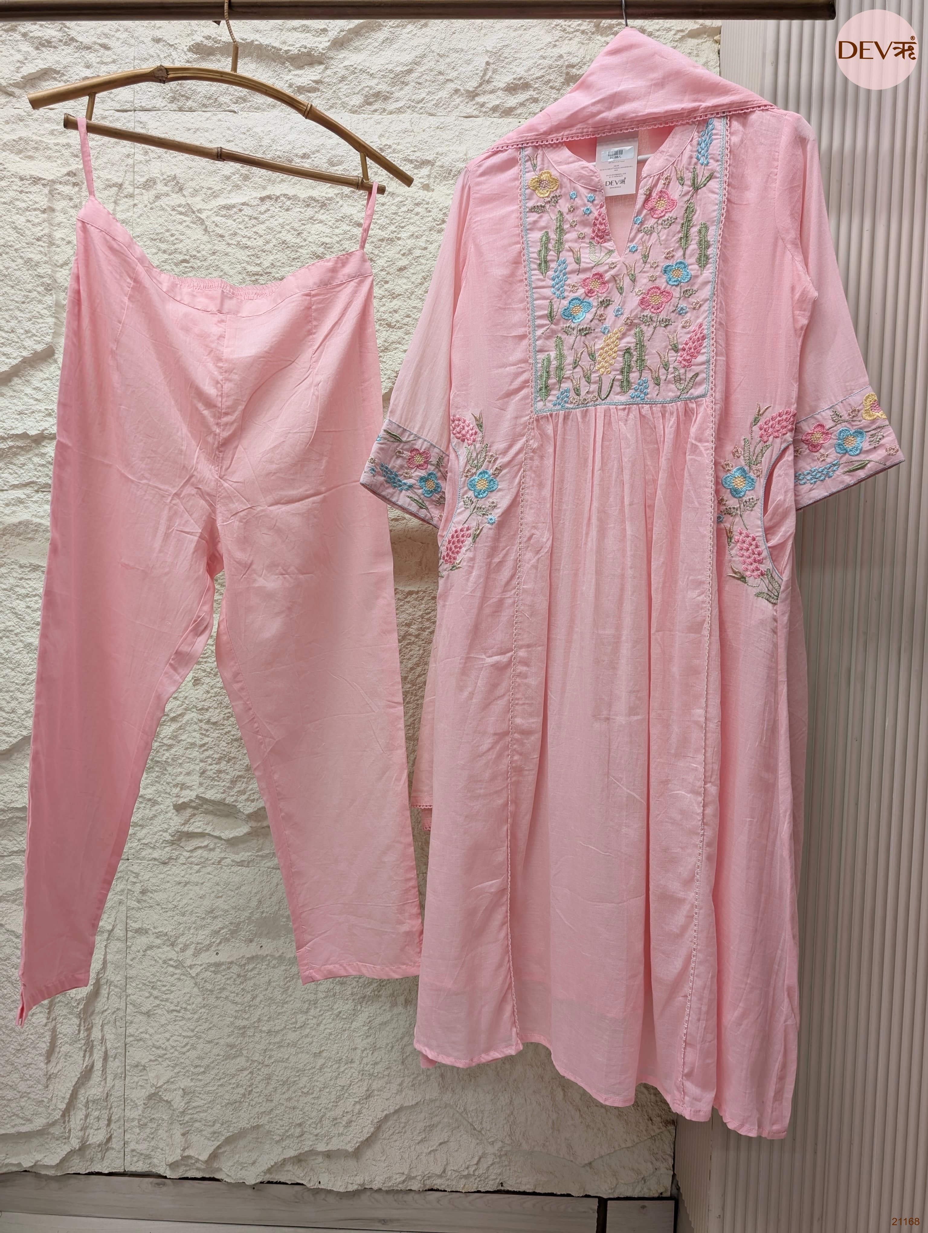 Gulnaaz Pure Cotton Embroidered Pink 3-Piece Set (Devri – D.No 21168)