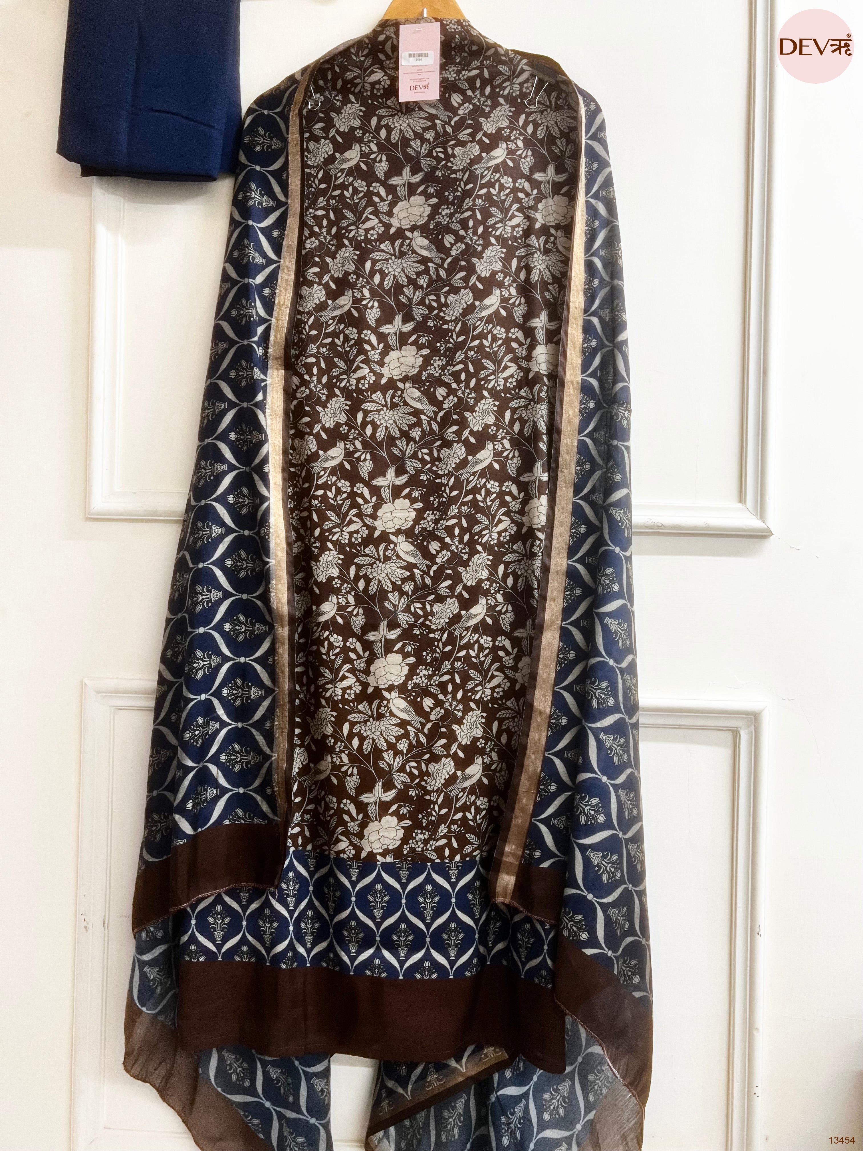 Brown Maheshwari Silk Printed Unstitched 3-Piece Suit (Devri – D.No 13454)