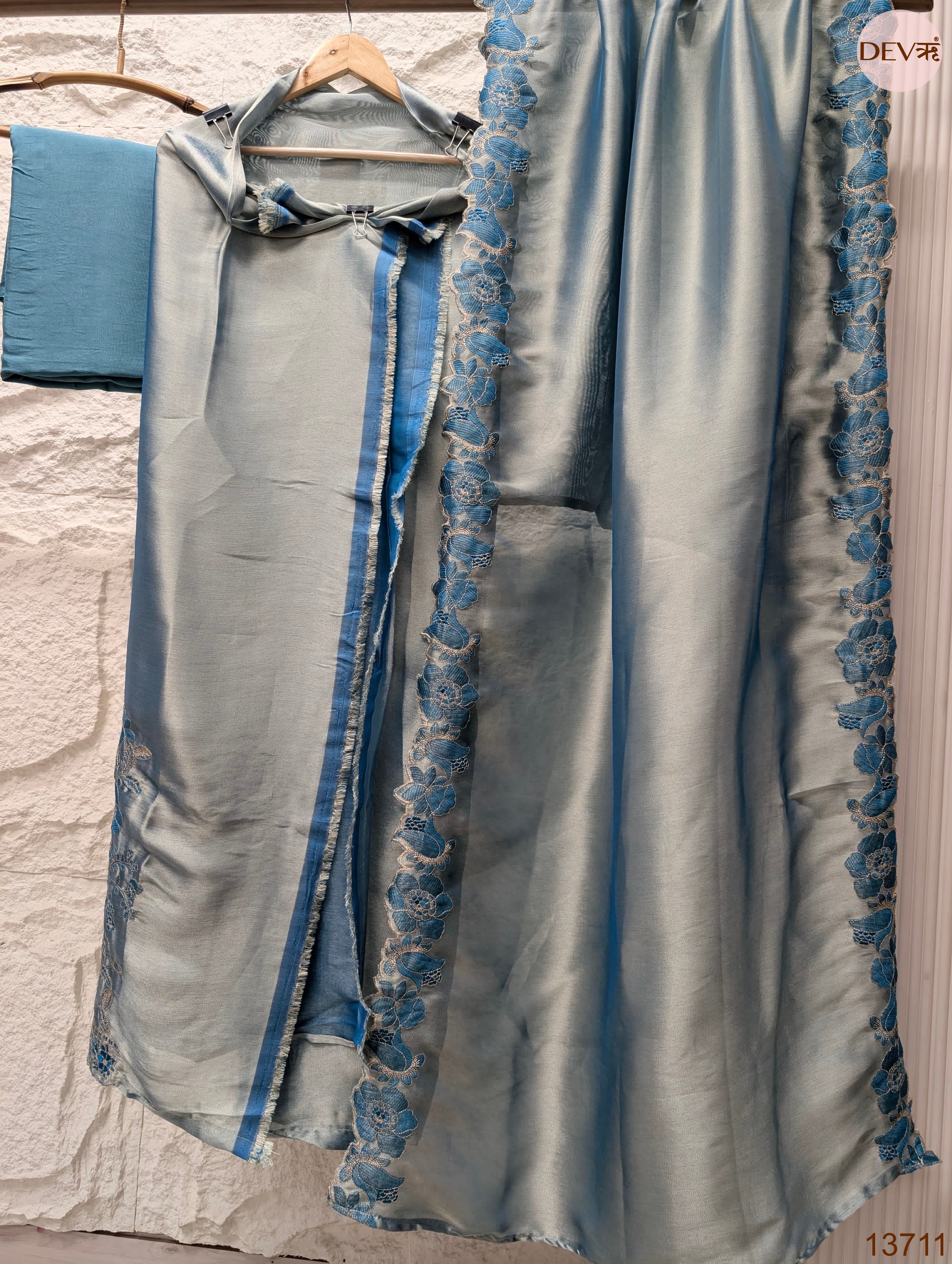 Grey Silk Blend Embroidered Unstitched 3-Piece Suit (Devri – D.No 13711)