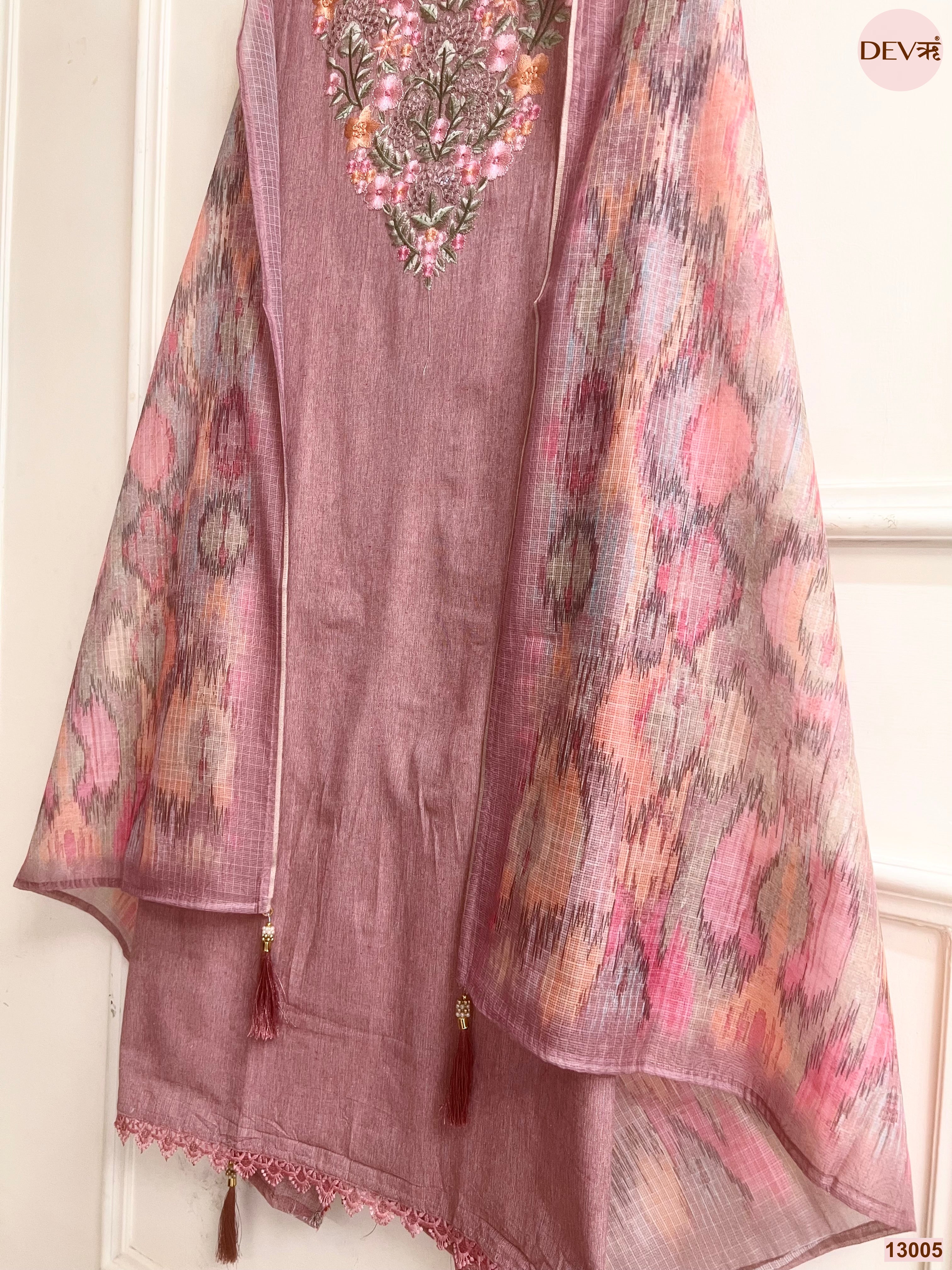 Mauve Cotton Handloom Embroidered Unstitched 3-Piece Suit (Devri – D.No 13005)