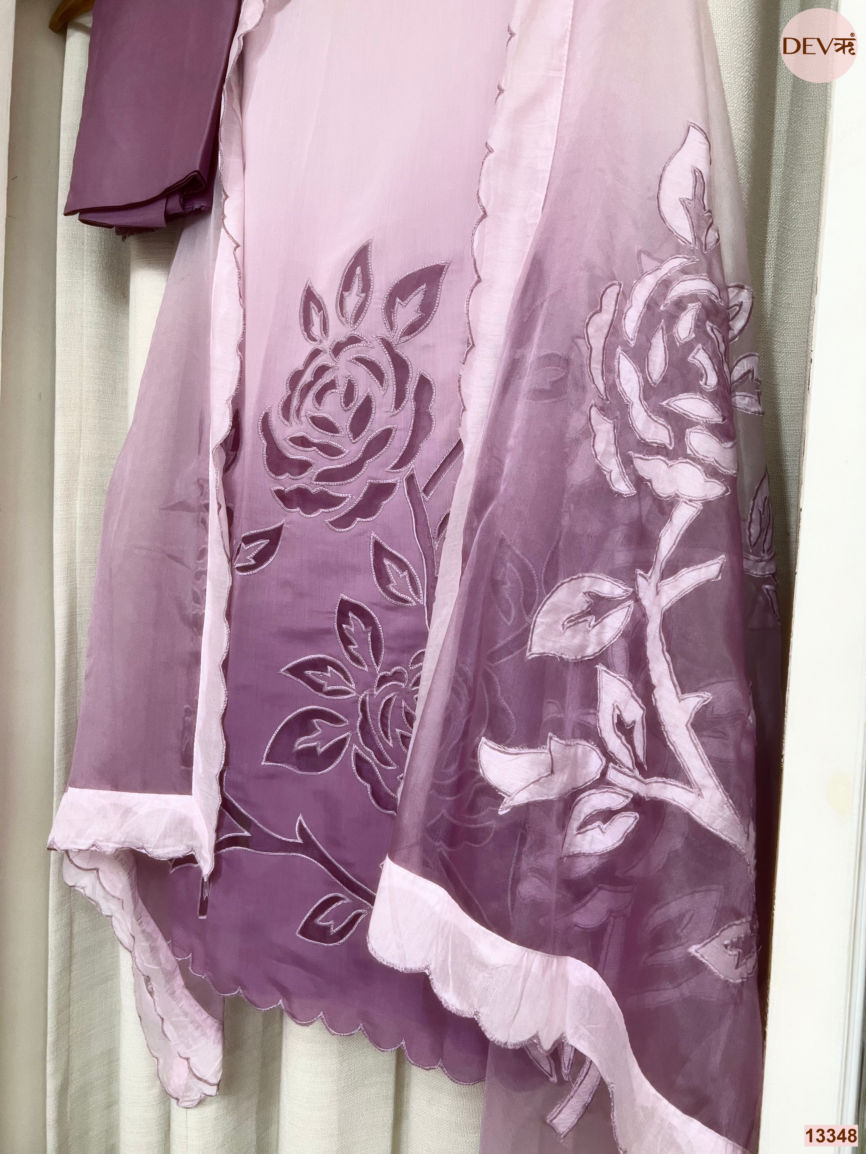 Mauve Mul Chanderi Printed Unstitched 3-Piece Suit (Devri – D.No 13348)