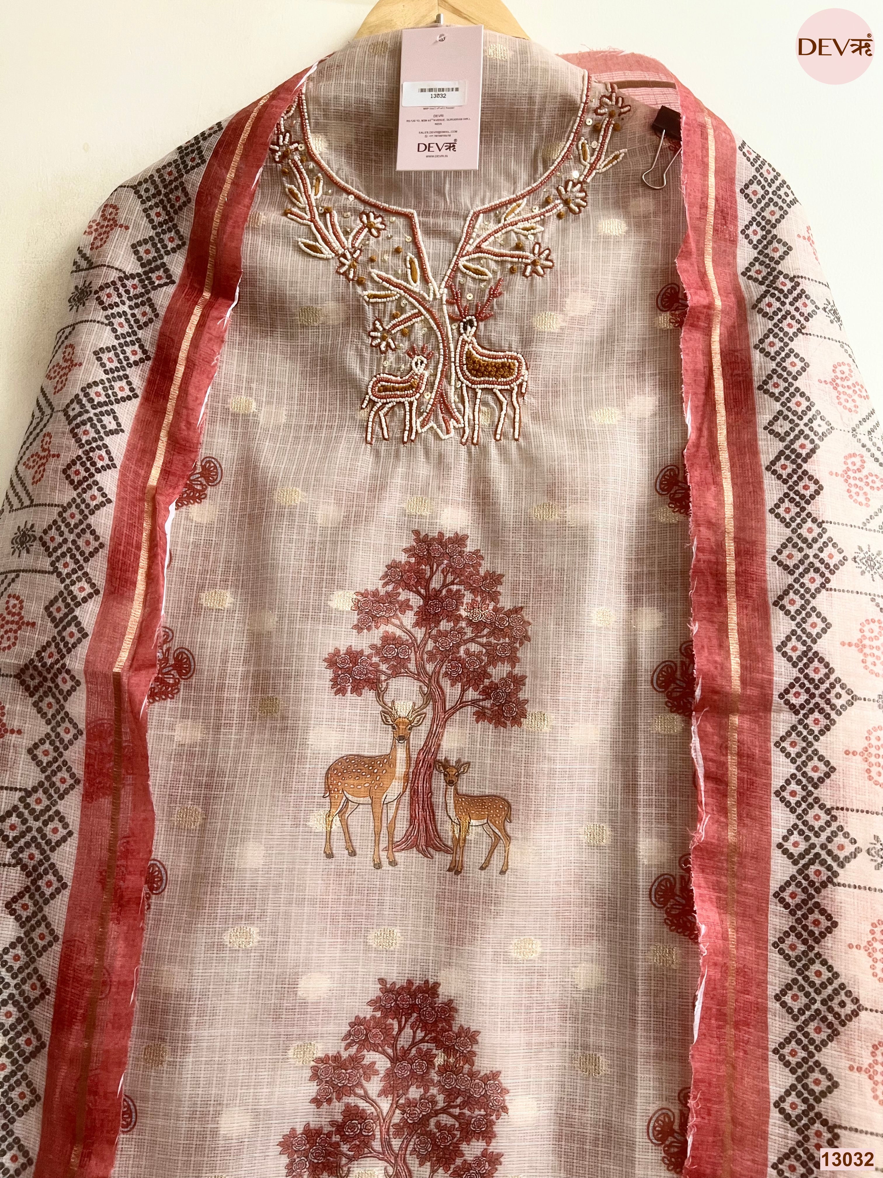 Pink Kota Printed Unstitched 3-Piece Suit (Devri – D.No 13032)
