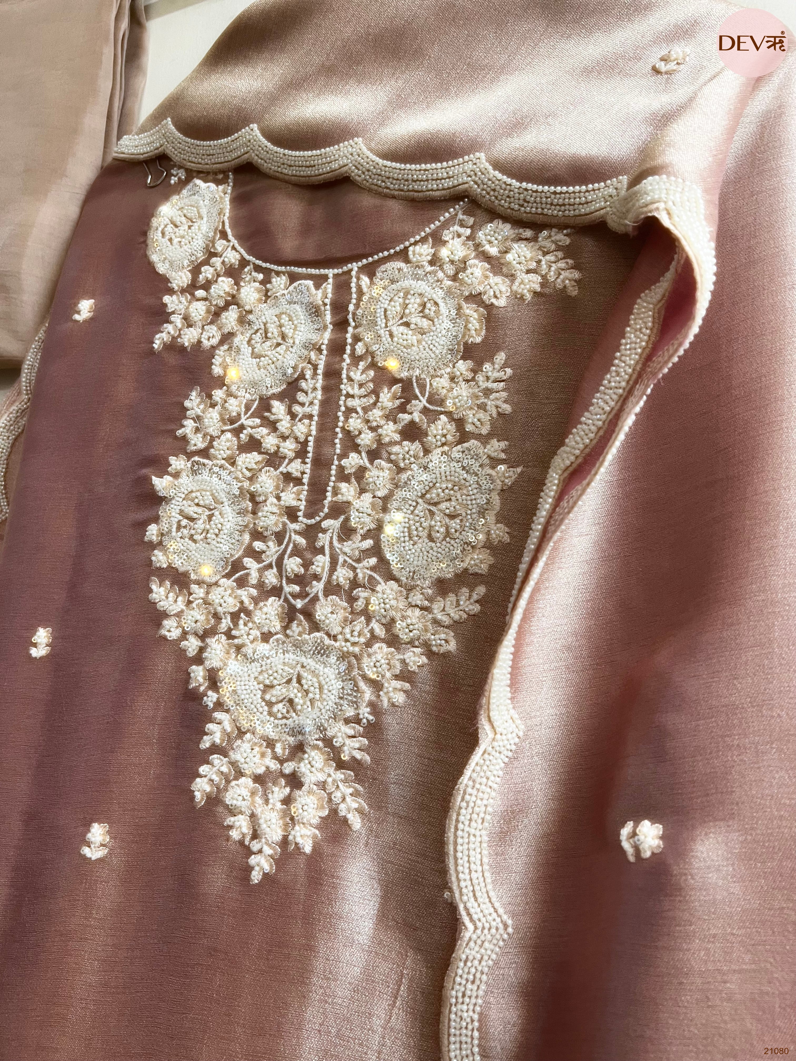 Pink Pure Tissue Giraffe Silk Embroidered Unstitched 3-Piece Suit (Devri – D.No 21080)