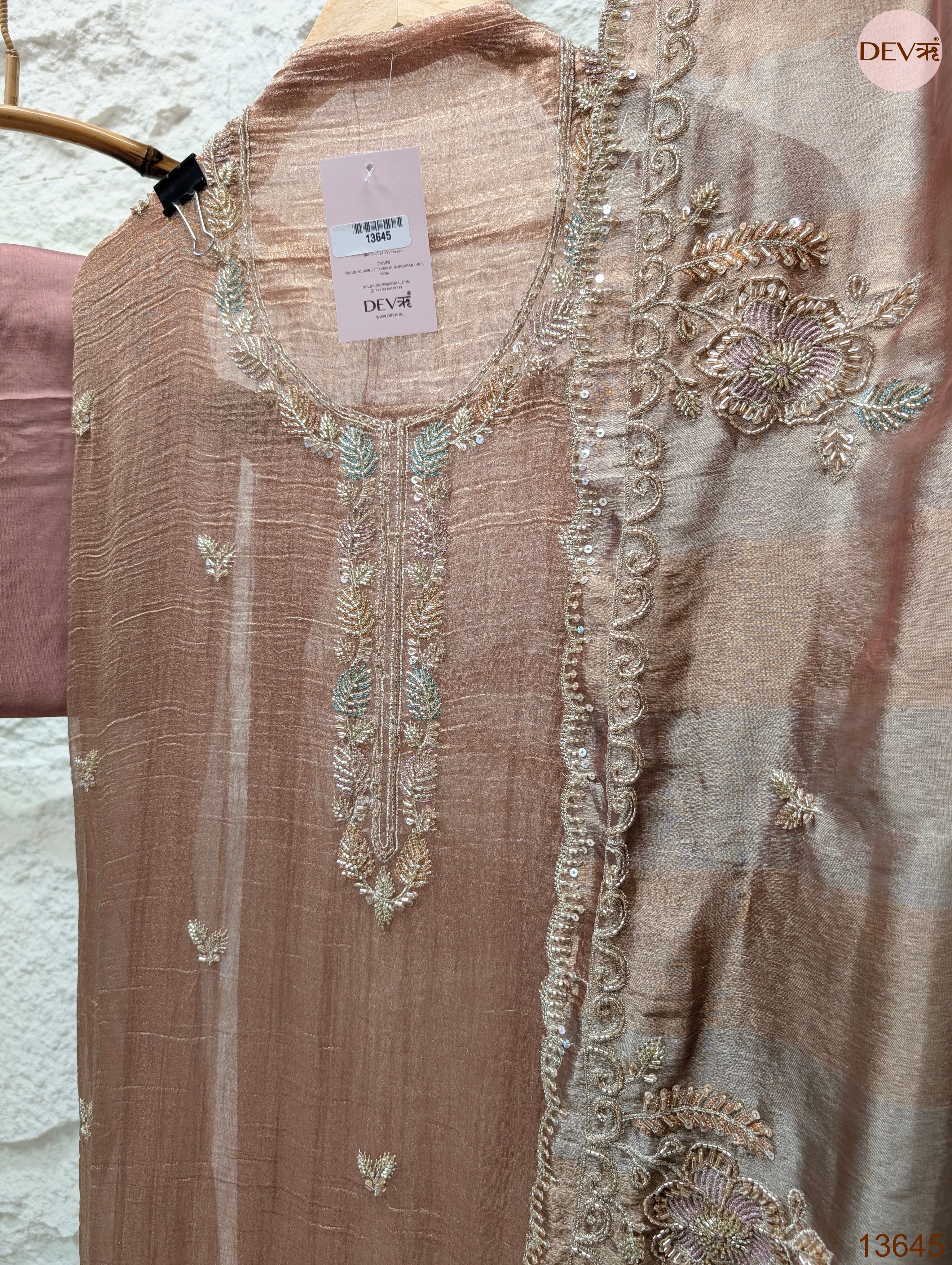 Pink Tissue Crush Silk Embroidered Unstitched 3-Piece Suit (Devri – D.No 13645)