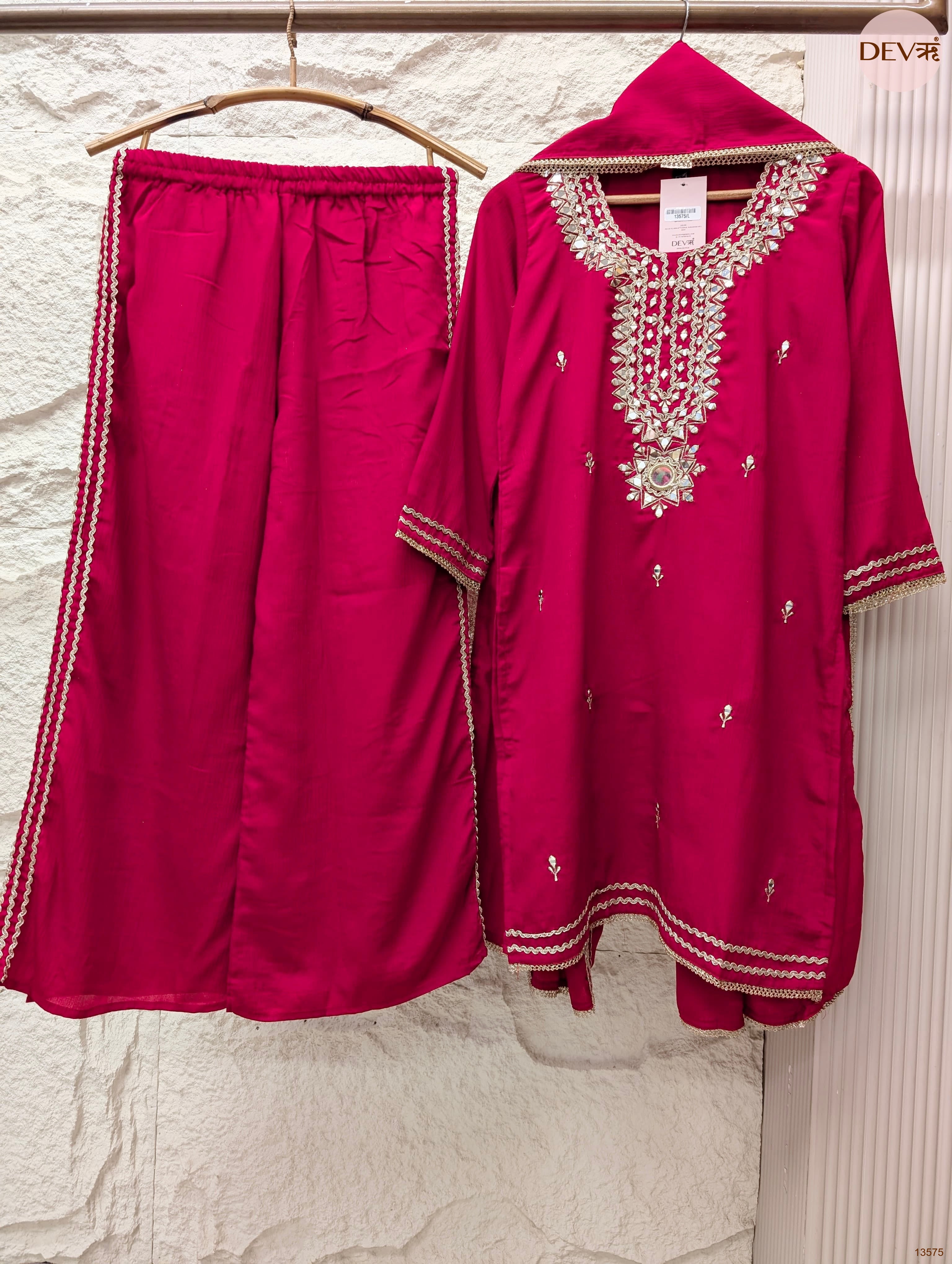 Gulnaar Chinon Embroidered Magenta 3-Piece Set (Devri – D.No 13575)