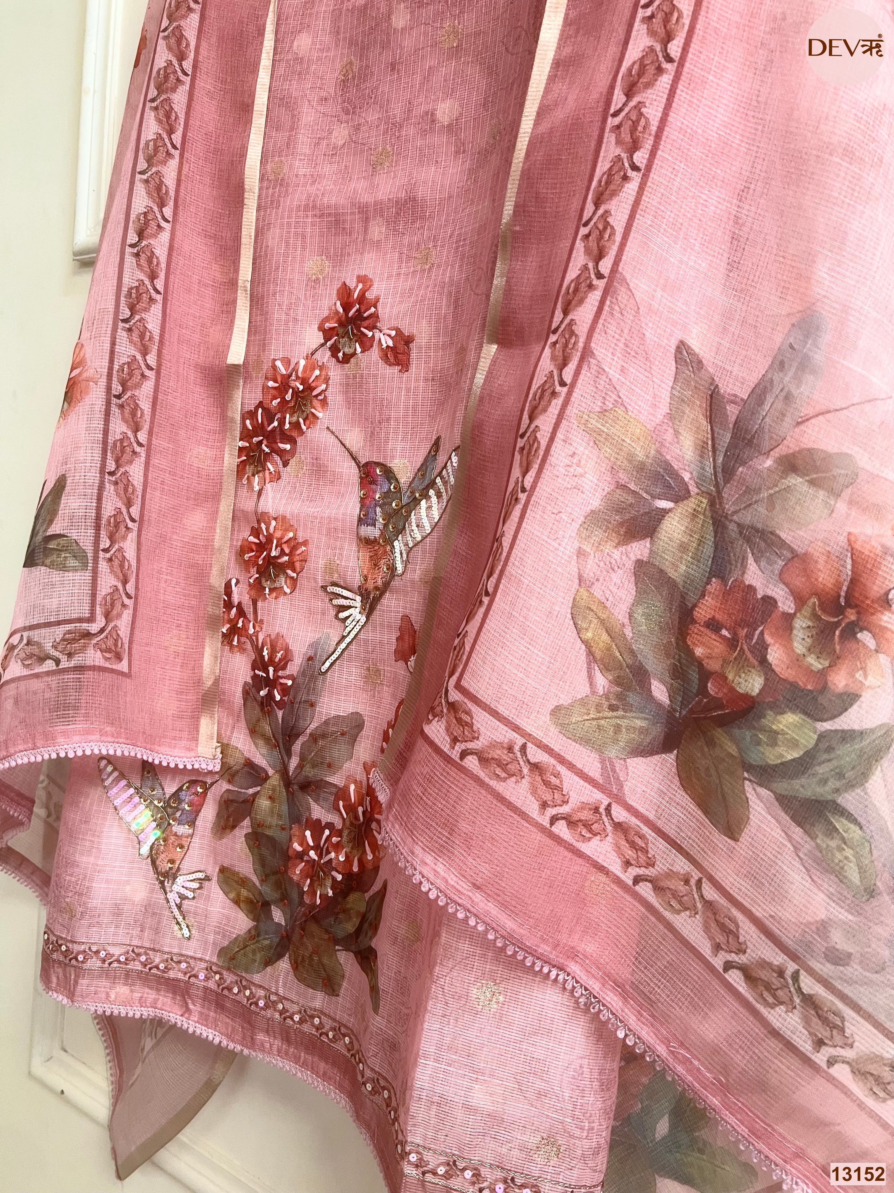 Pink Kota Printed Unstitched 3-Piece Suit (Devri – D.No 13152)