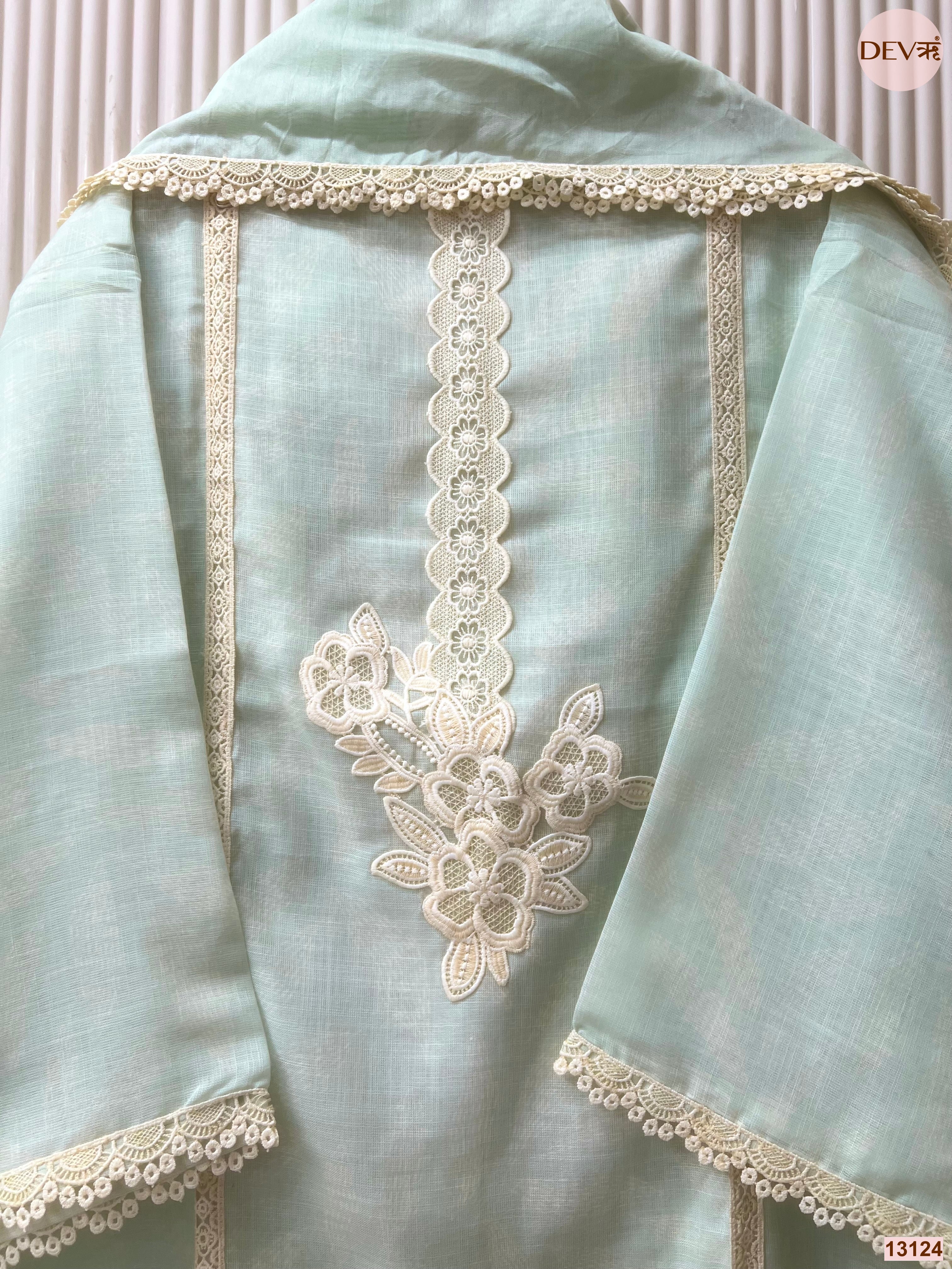 Mint Linen Cotton Embroidered Unstitched 3-Piece Suit (Devri – D.No 13124)