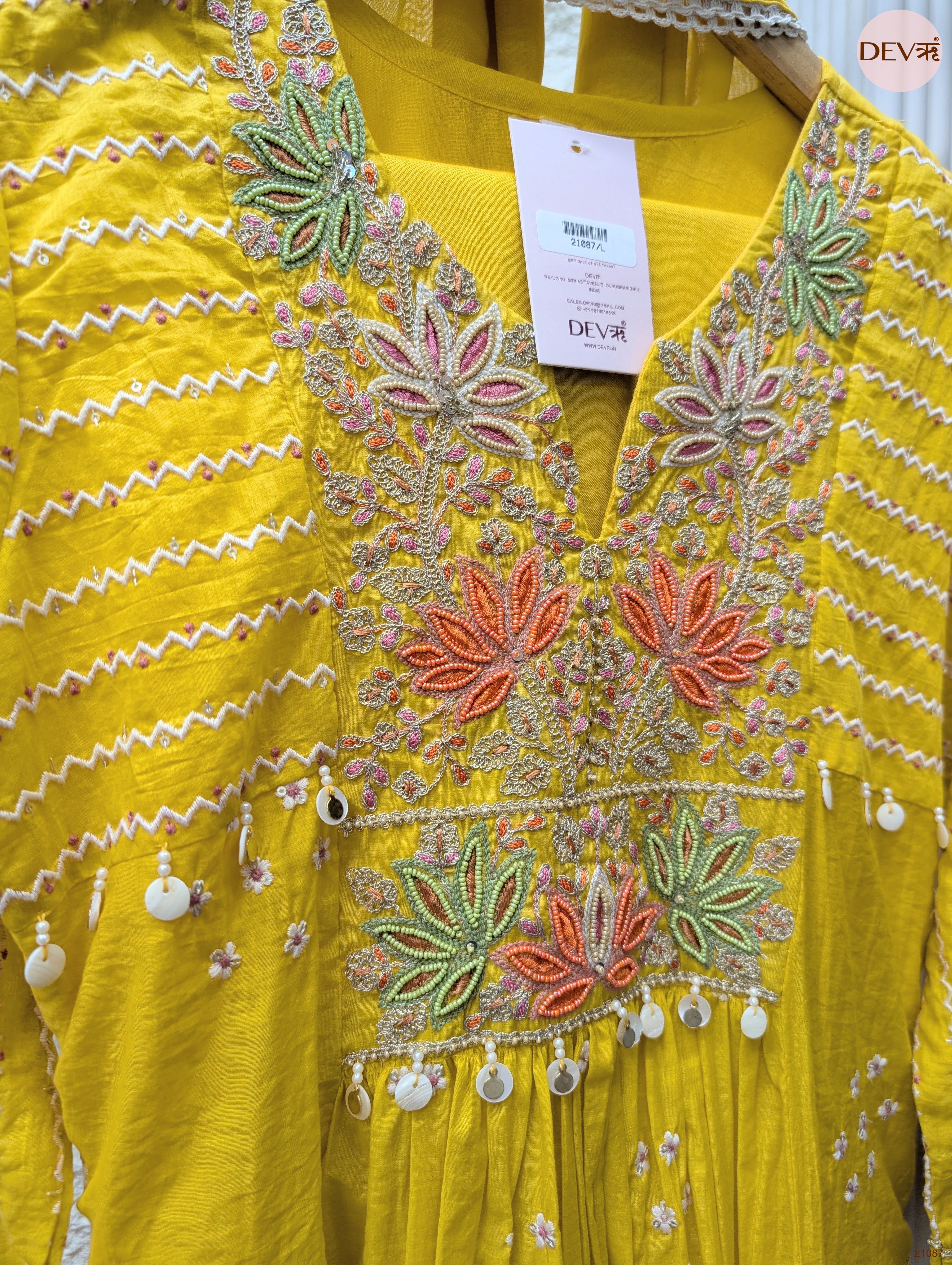 Gulnaar Mul Chanderi Embroidered Yellow 3-Piece Set (Devri – D.No 21087)