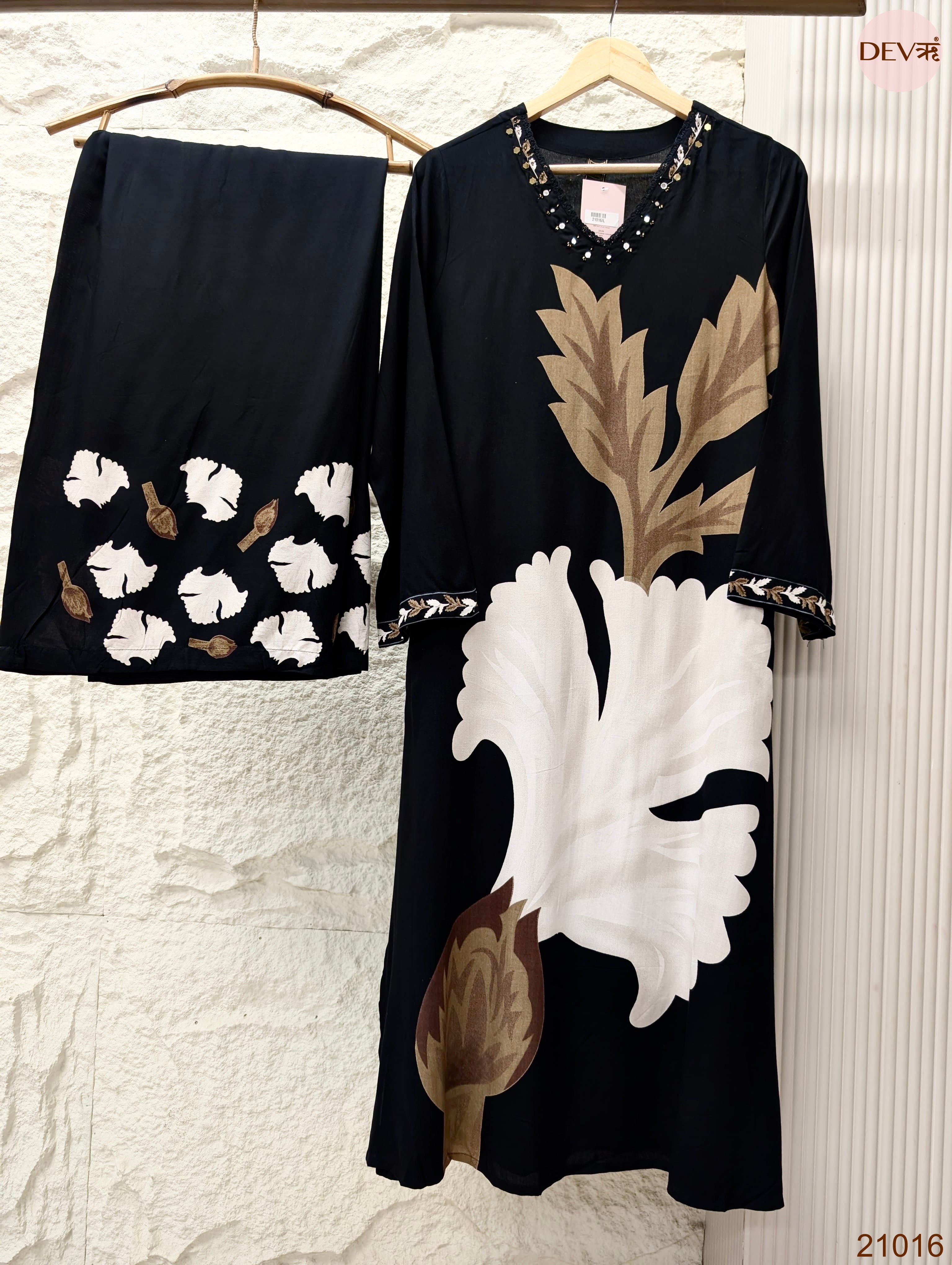 Gulnaar Reyon cotton Printed Black 2-Piece Set (Devri – D.No 21016)