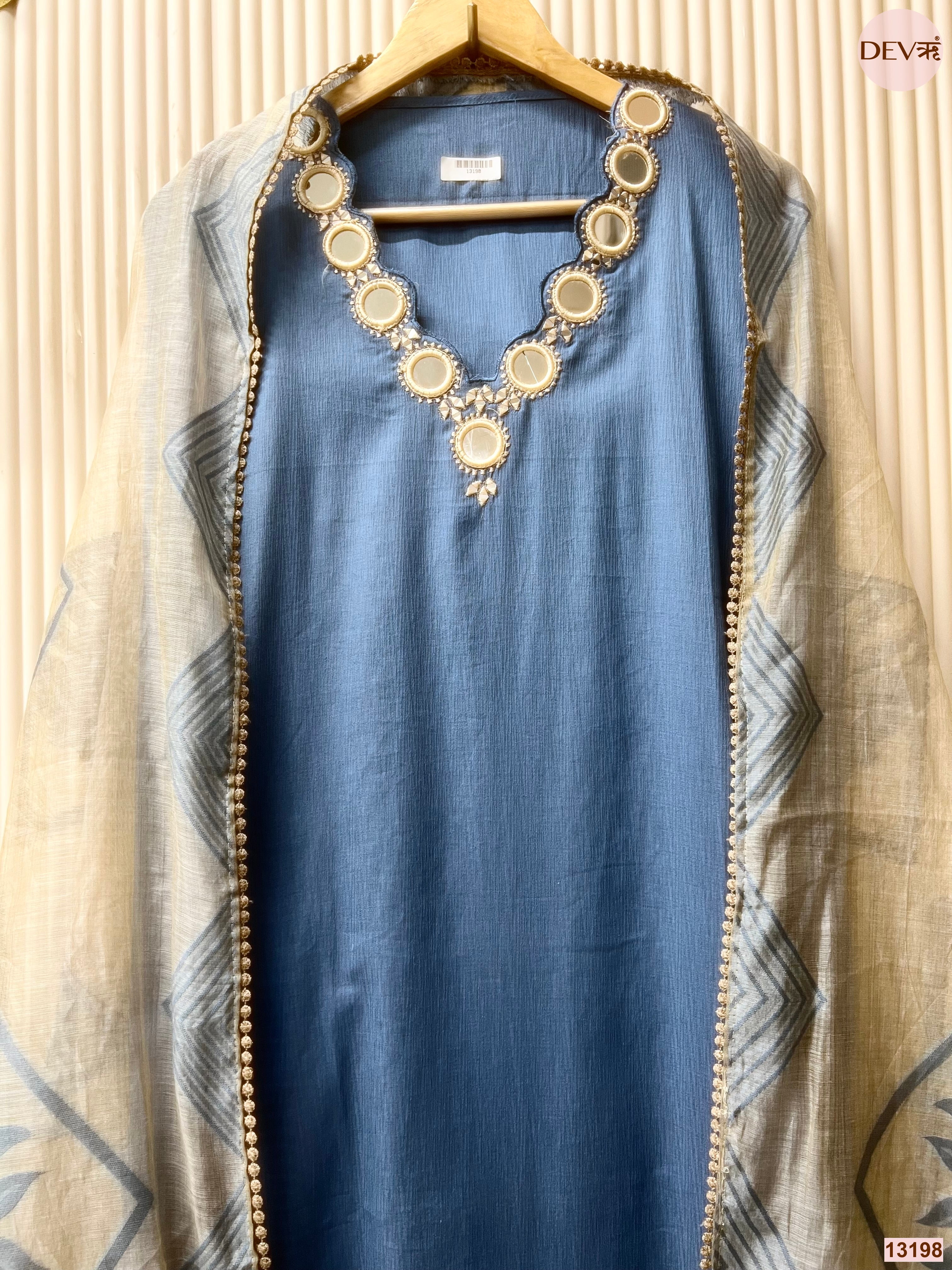 Blue Jamdani Cotton Hand Unstitched 3-Piece Suit (Devri – D.No 13198)