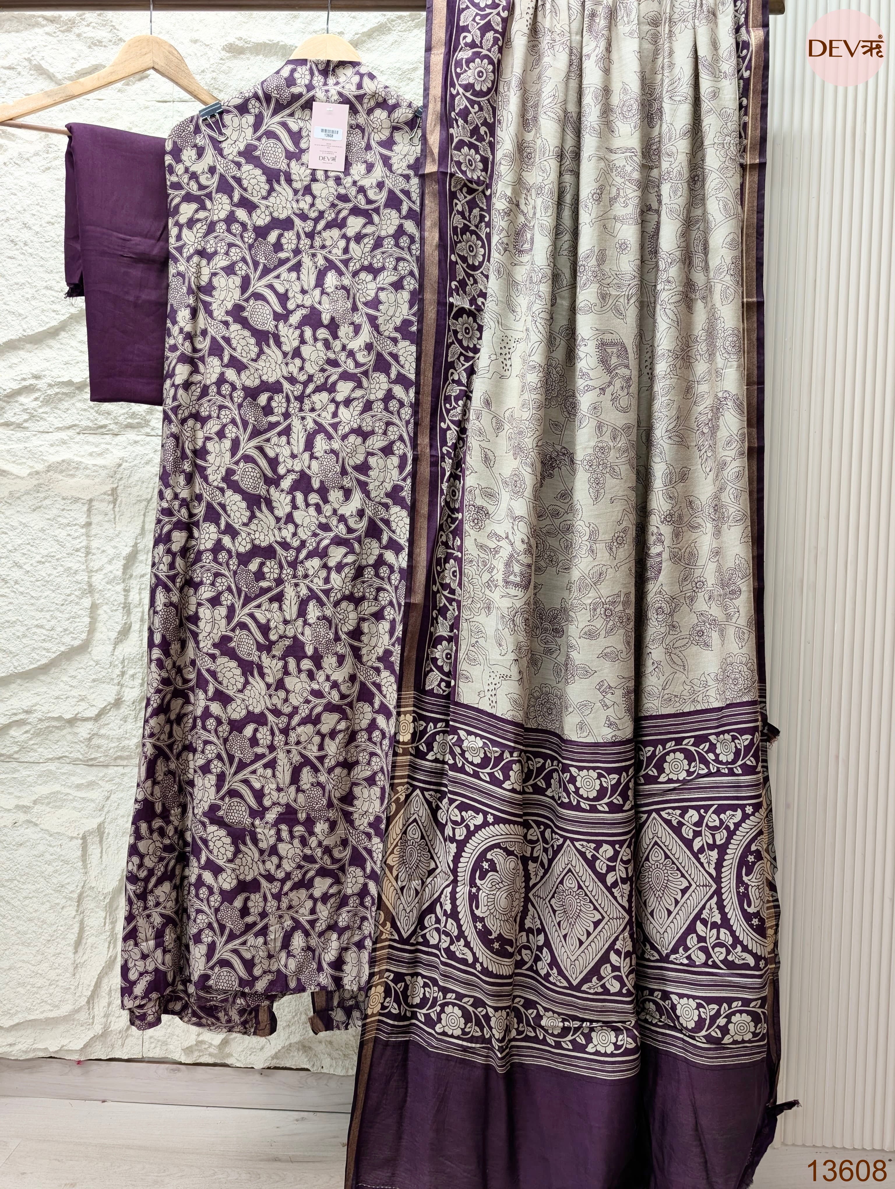 Purple Maheshwari Silk Printed Unstitched 3-Piece Suit (Devri – D.No 13608)