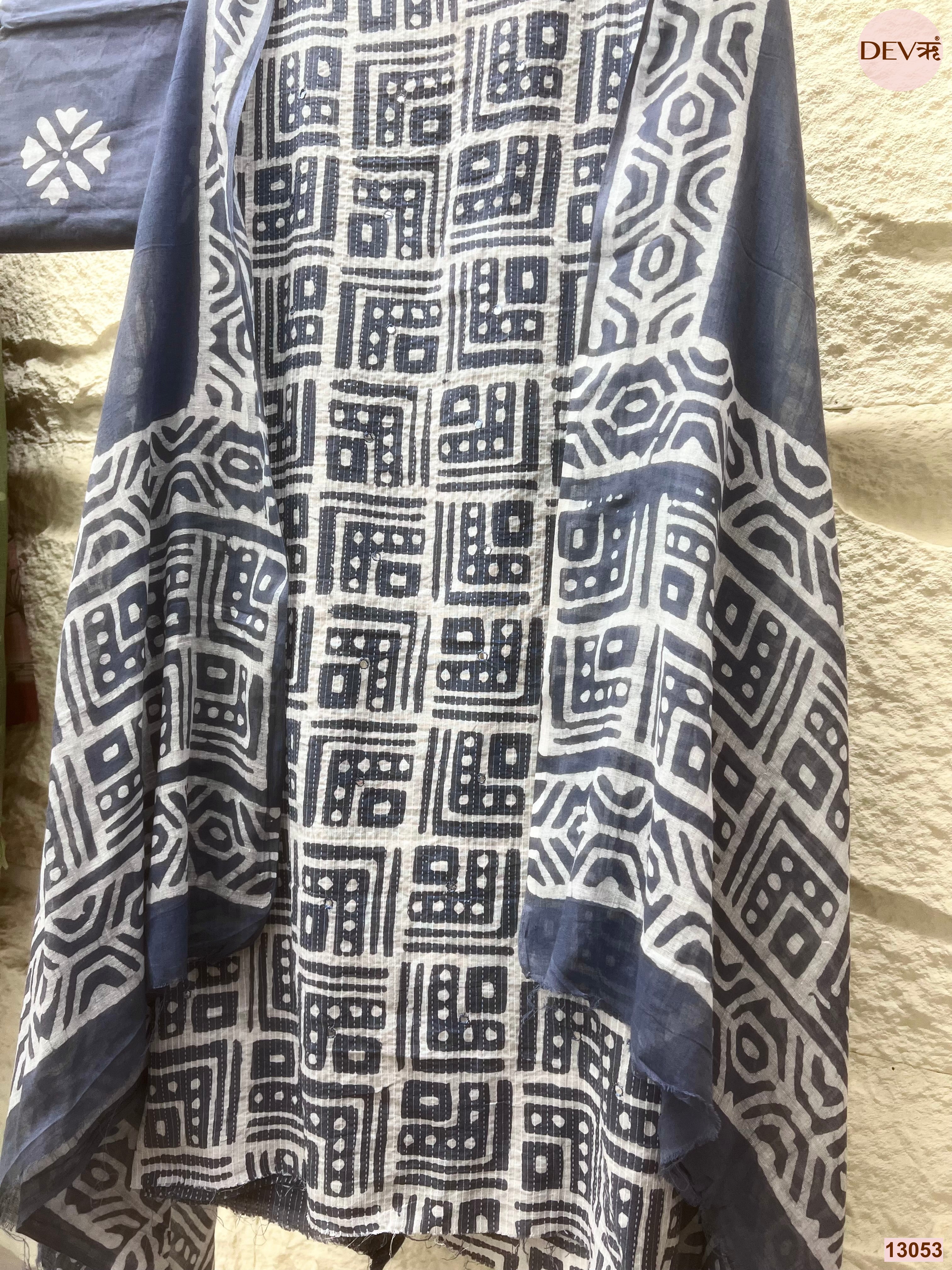 Navy Cotton Printed Unstitched 3-Piece Suit (Devri – D.No 13053)