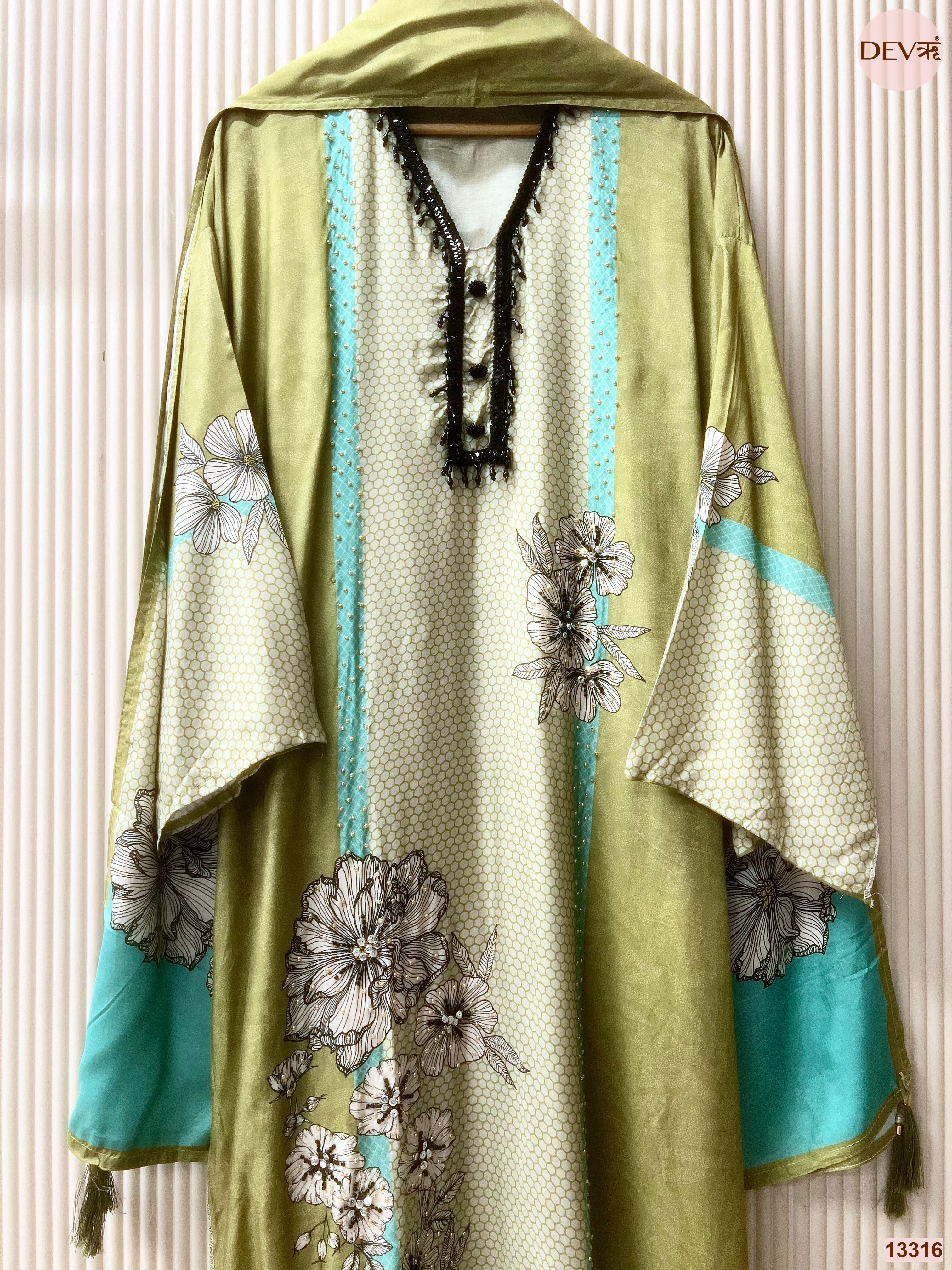 Green Muslin Printed Unstitched 3-Piece Suit (Devri – D.No 13316)