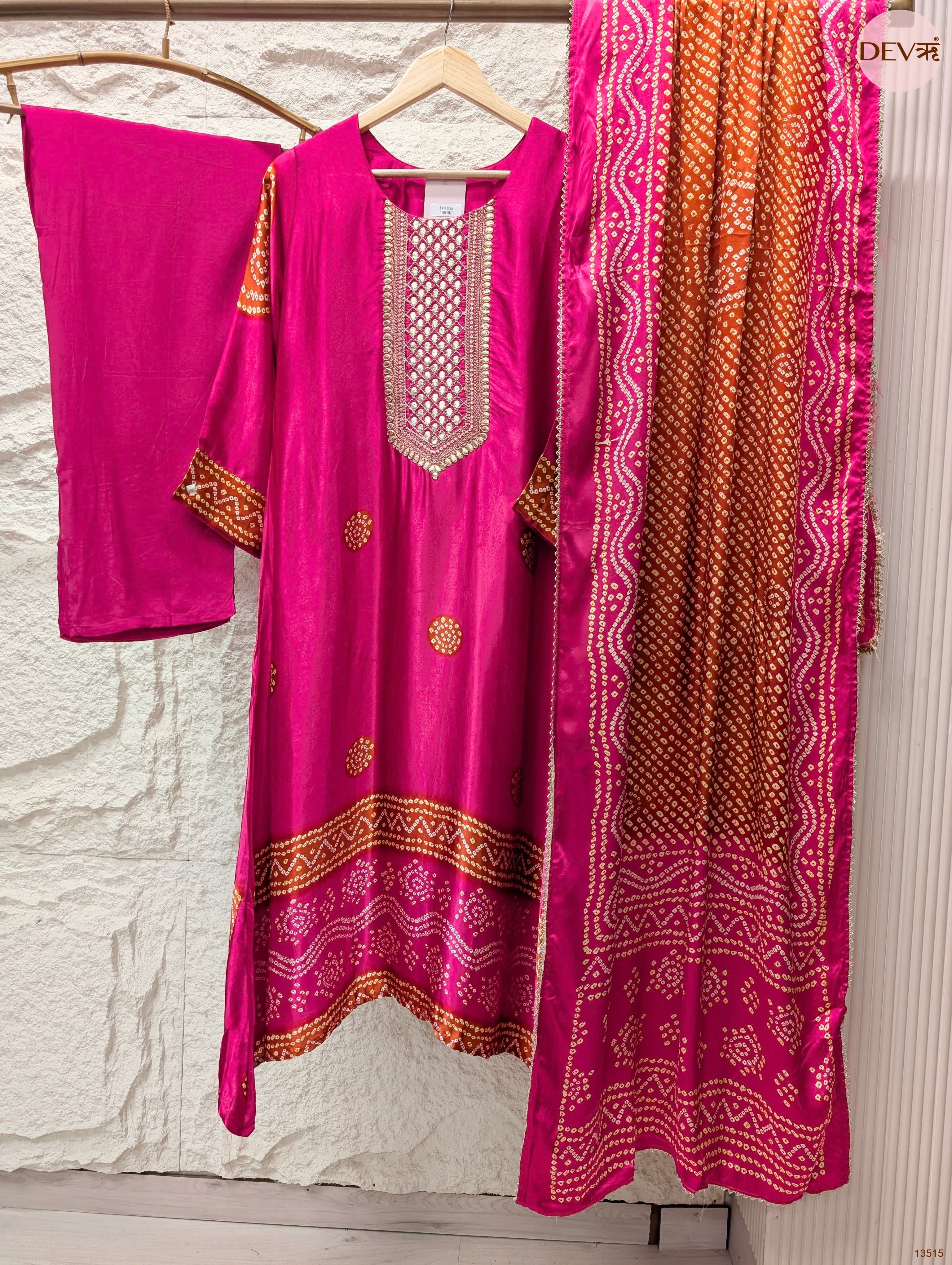 Gulnaar Gajji silk Embroidered Fuchsia 3-Piece Set (Devri – D.No 13515)