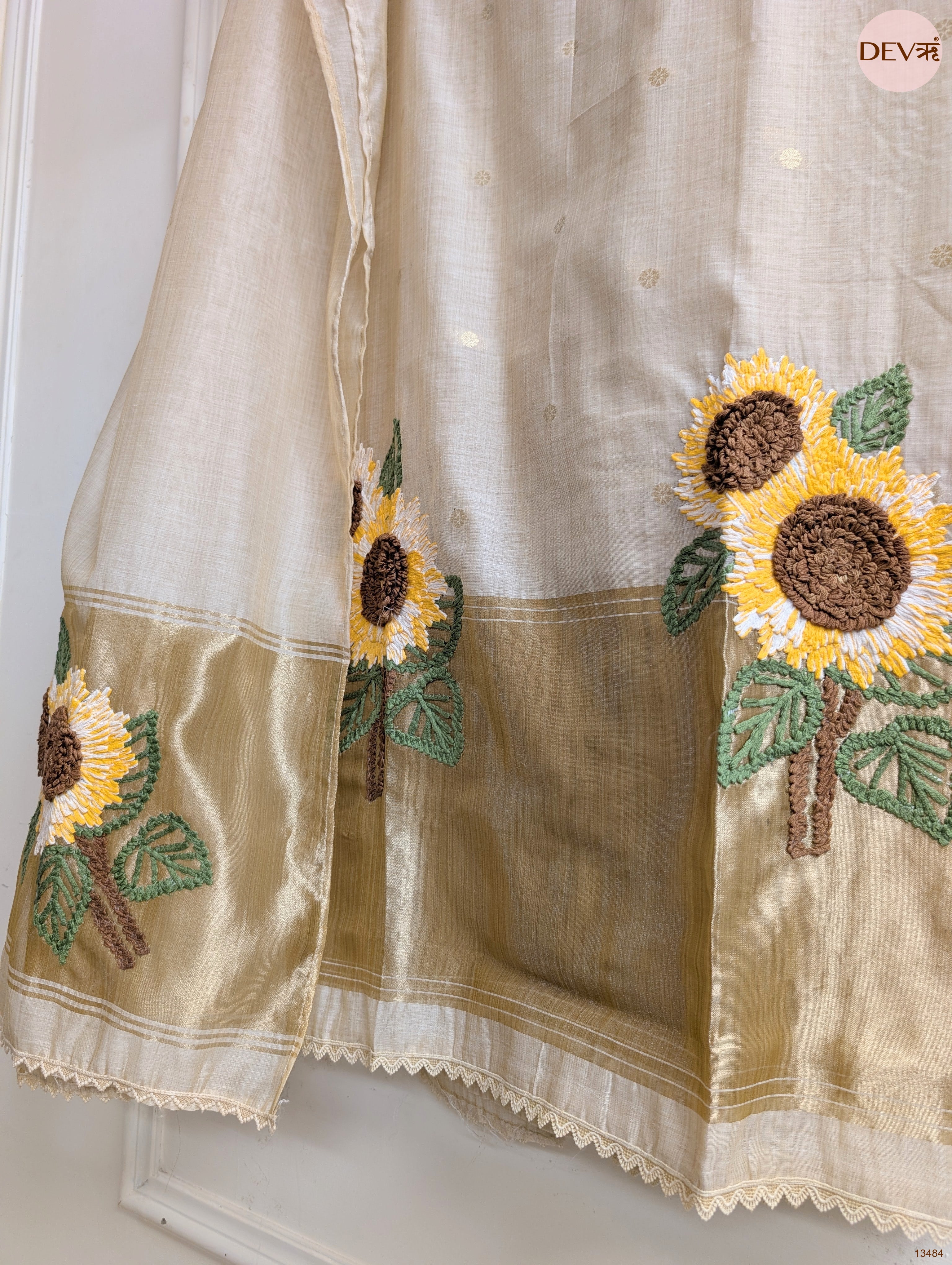 Beige Banarashi Silk Embroidered Unstitched 3-Piece Suit (Devri – D.No 13484)