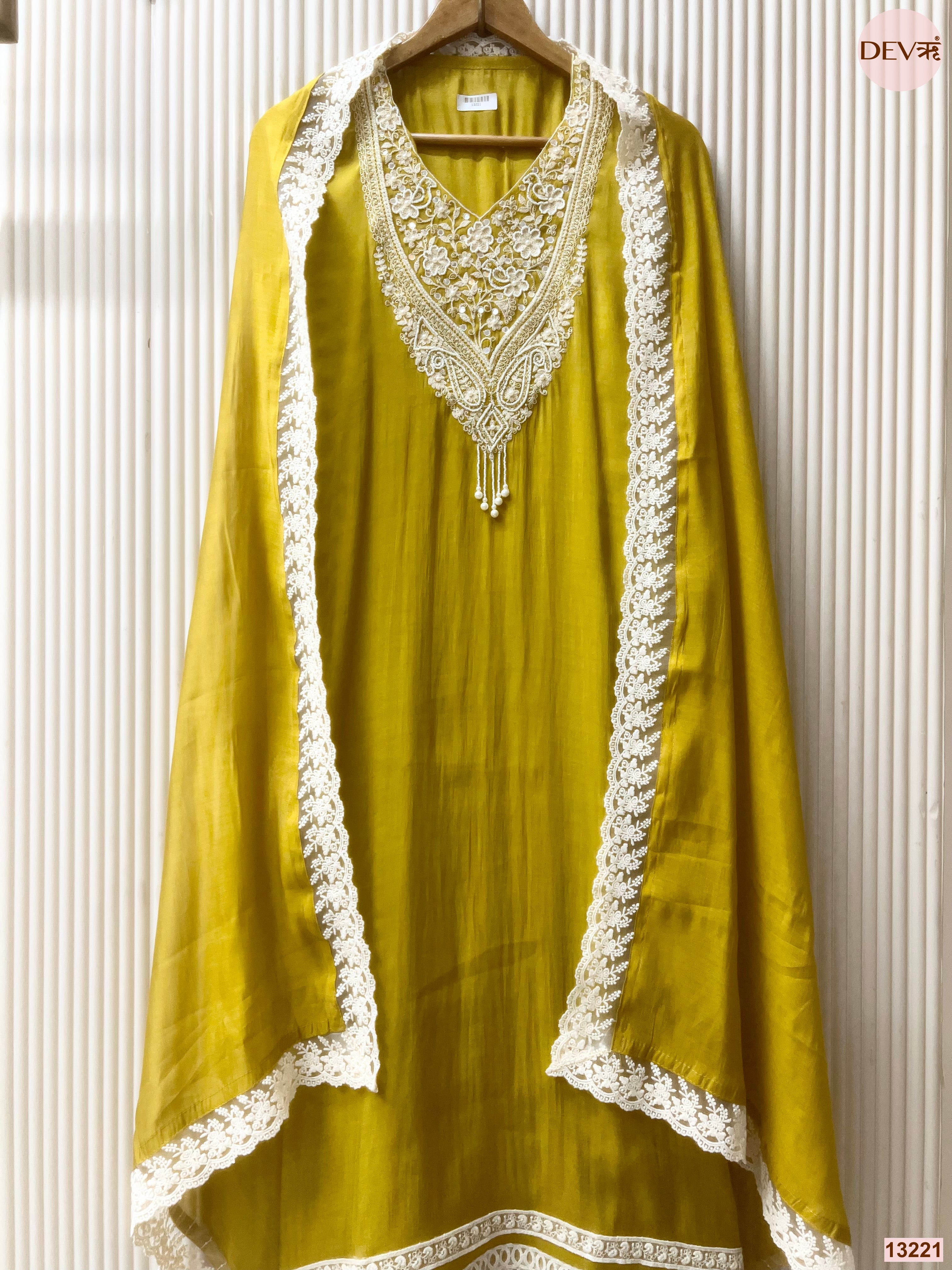 Mustard Mul Cotton Embroidered Unstitched 3-Piece Suit (Devri – D.No 13221)