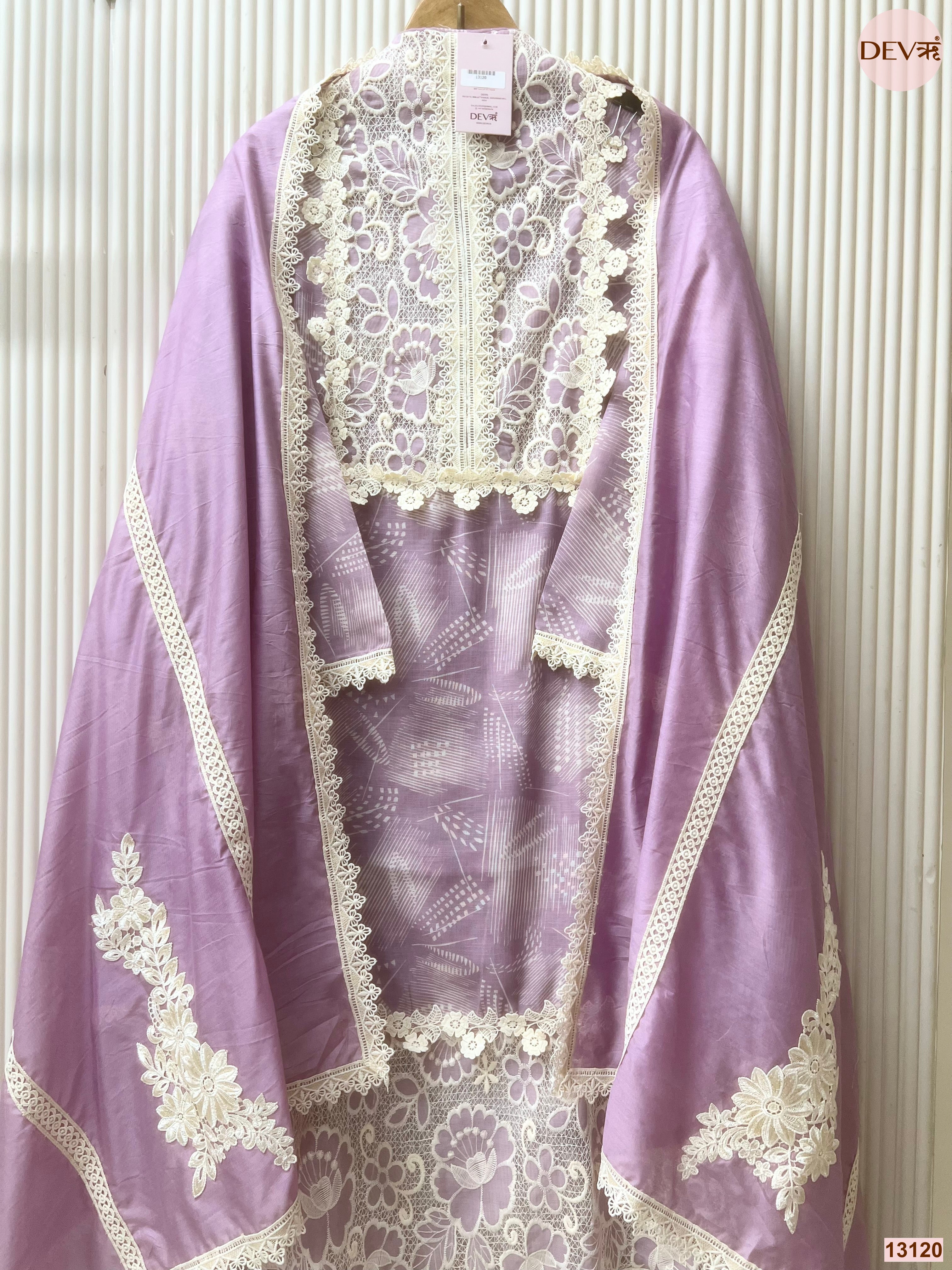Lavender Linen Embroidered Unstitched 3-Piece Suit (Devri – D.No 13120)
