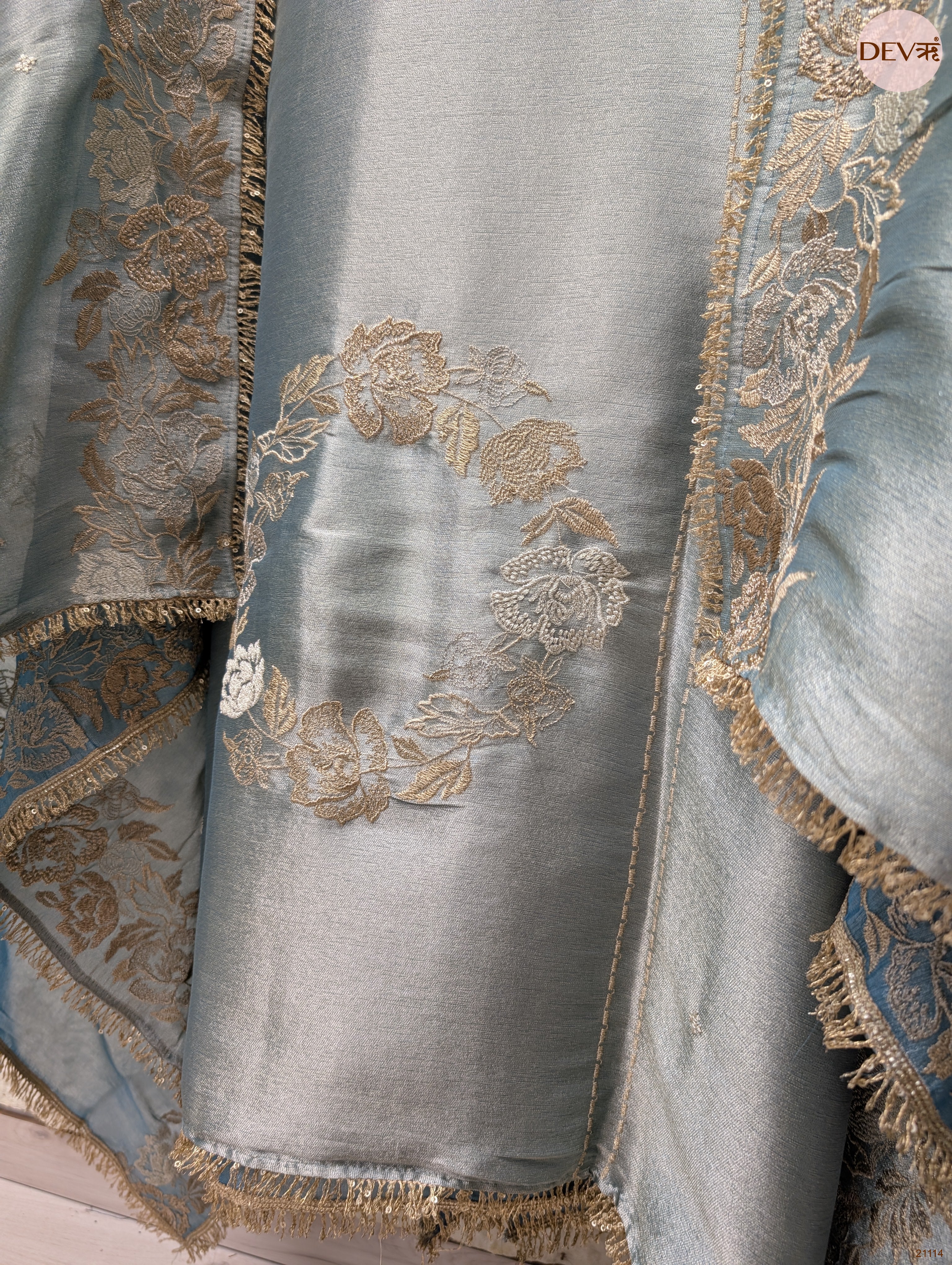 Blue Pure Giraffe Silk Embroidered Unstitched 3-Piece Suit (Devri – D.No 21114)