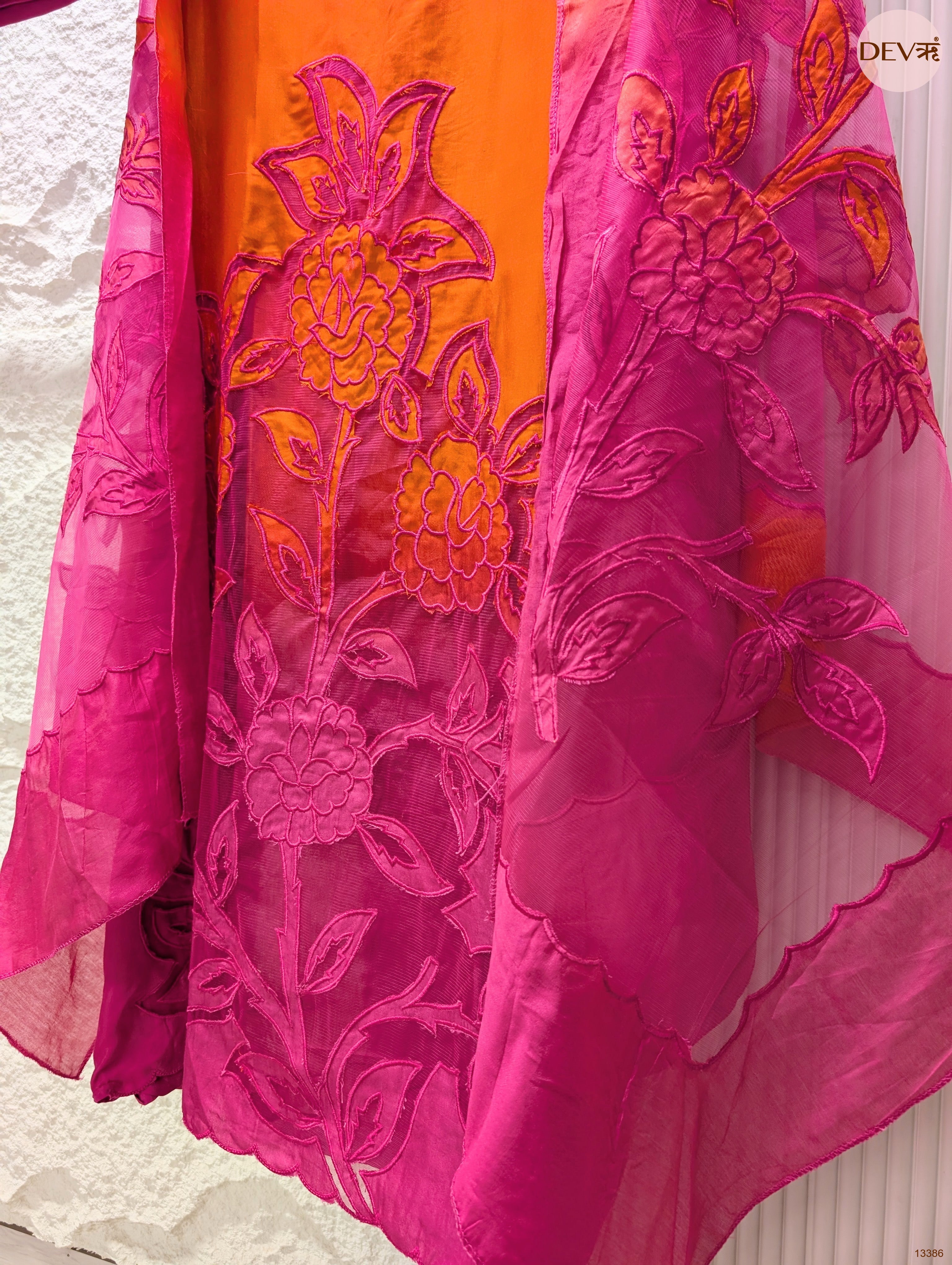 Orange Muslin Embroidered Unstitched 3-Piece Suit (Devri – D.No 13386)