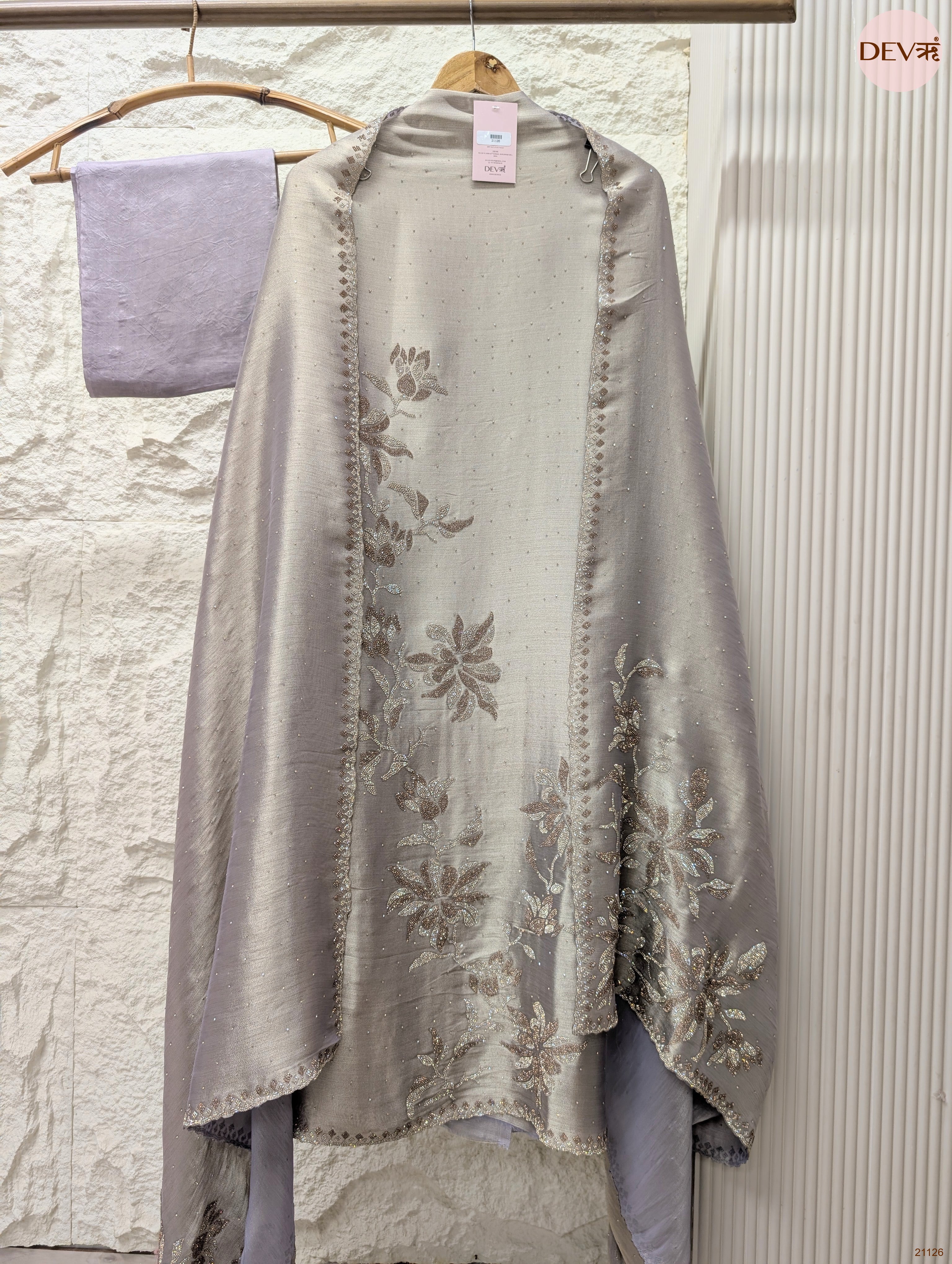 Grey Pure Giraffe Silk Embroidered Unstitched 3-Piece Suit (Devri – D.No 21126)