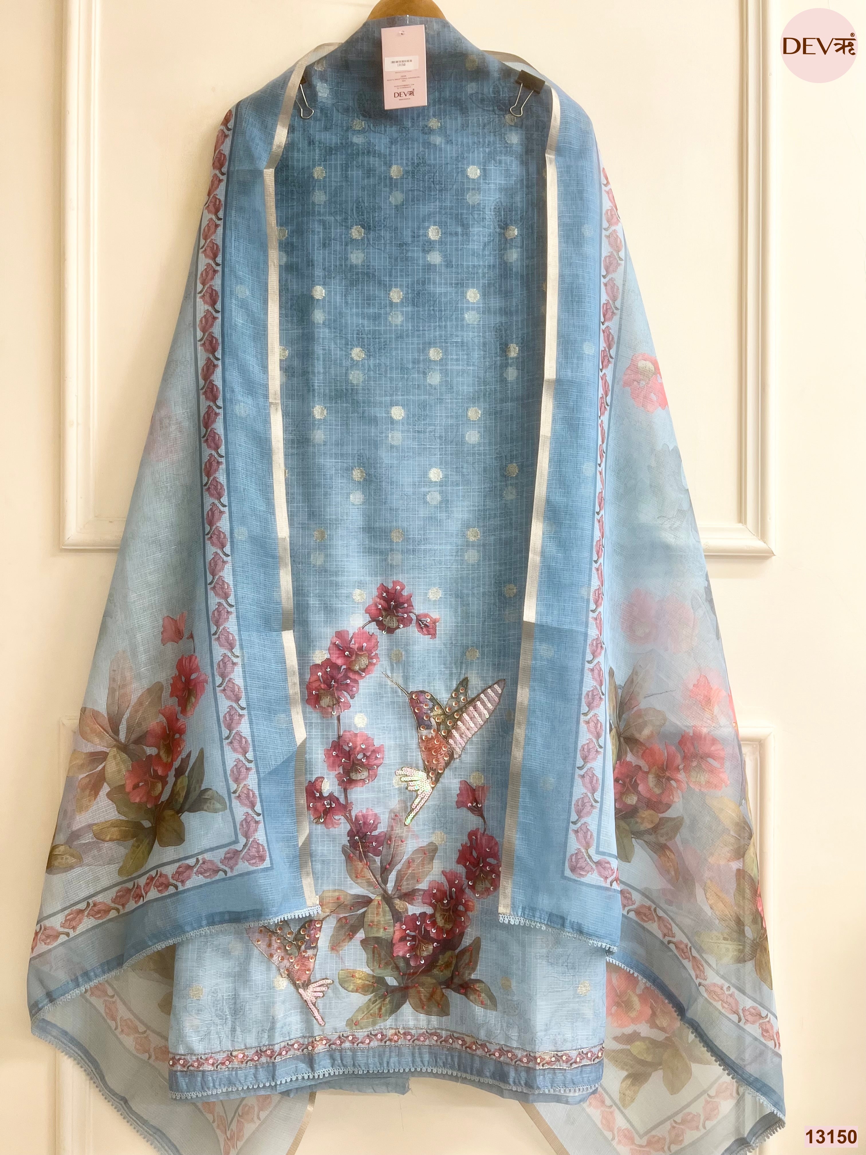 Blue Kota Printed Unstitched 3-Piece Suit (Devri – D.No 13150)