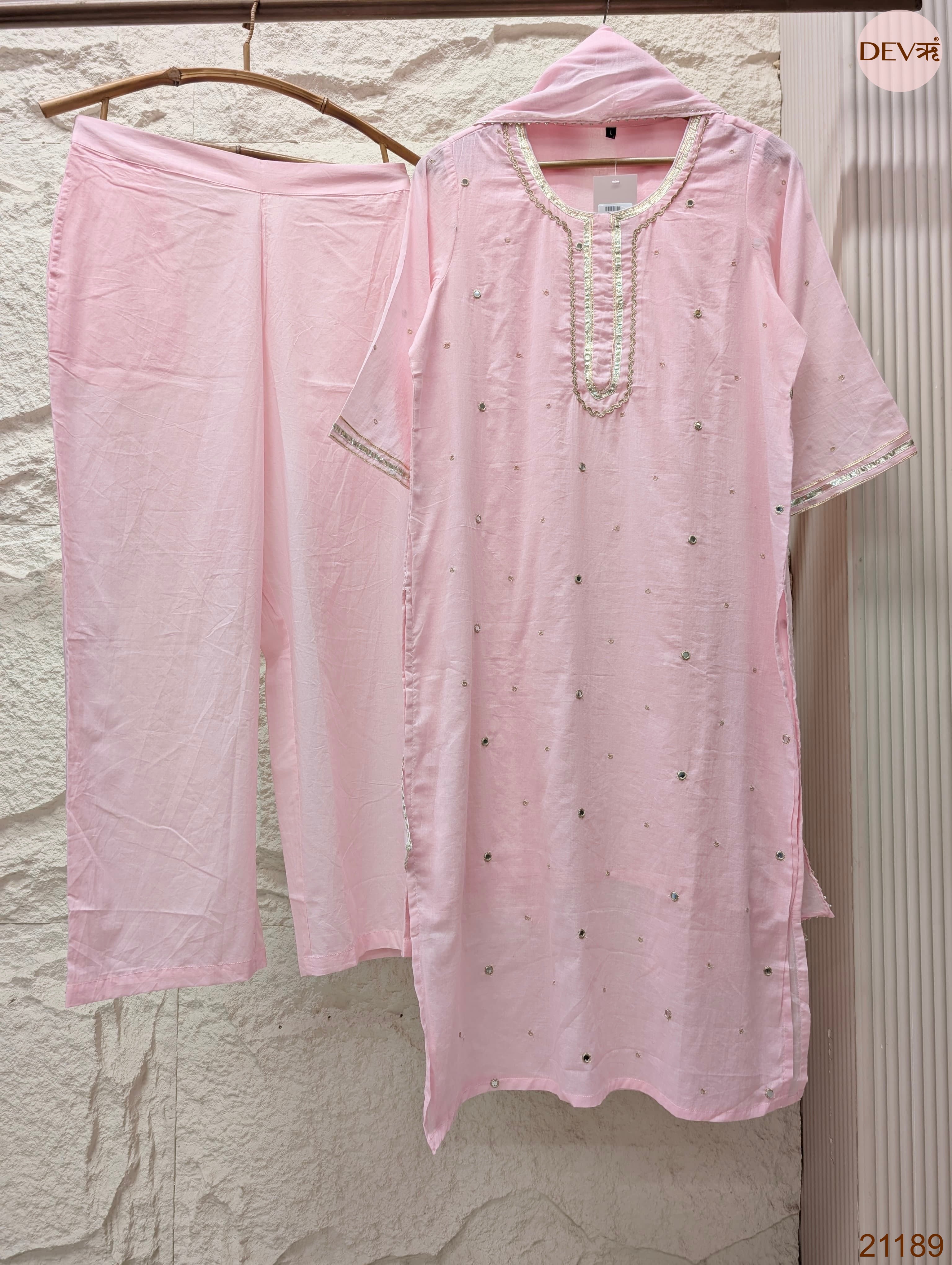 Gulnaar Pure mul cotton Embroidered Pink 3-Piece Set (Devri – D.No 21189)