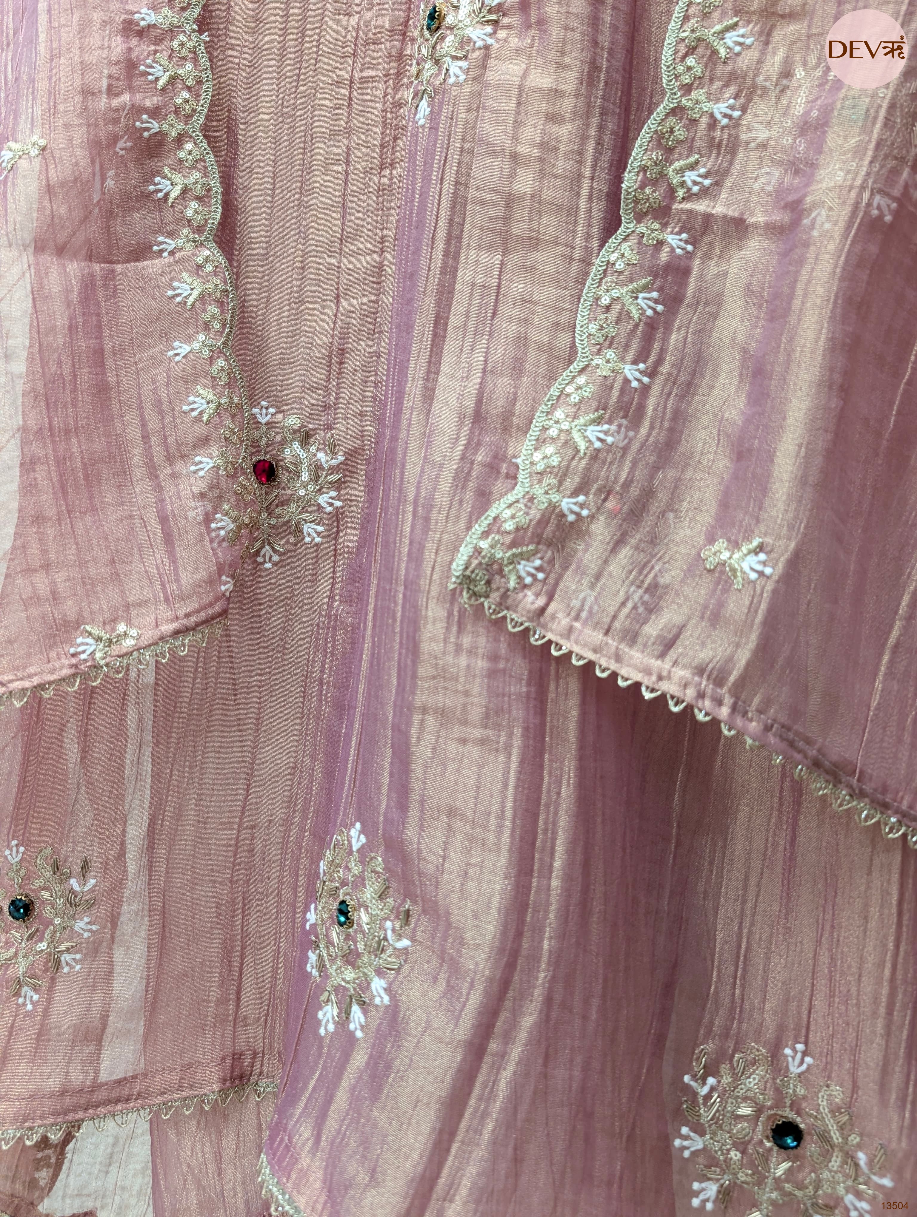 Pink Tissue Crush Silk Embroidered Unstitched 3-Piece Suit (Devri – D.No 13504)