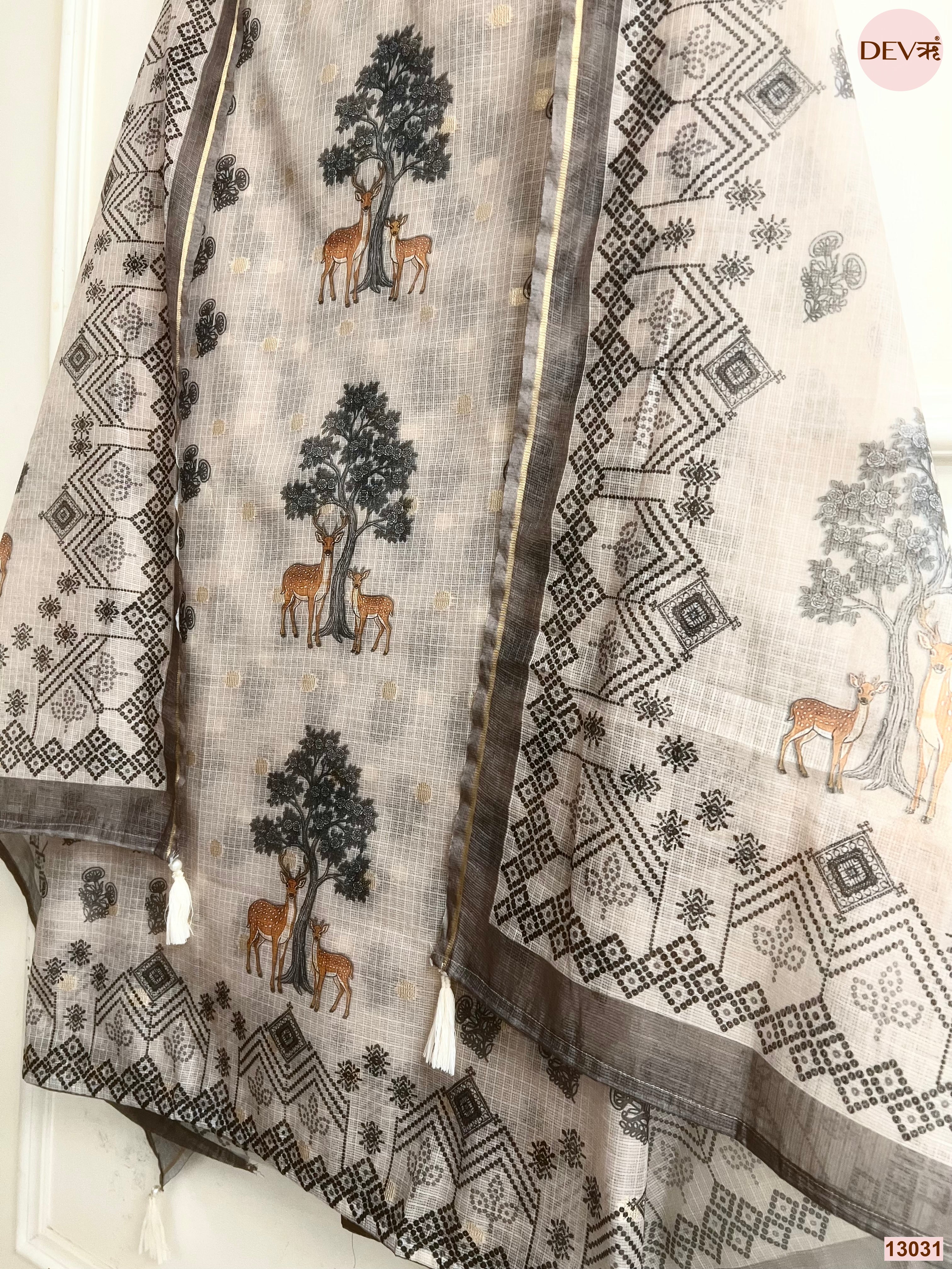 Grey Kota Printed Unstitched 3-Piece Suit (Devri – D.No 13031)