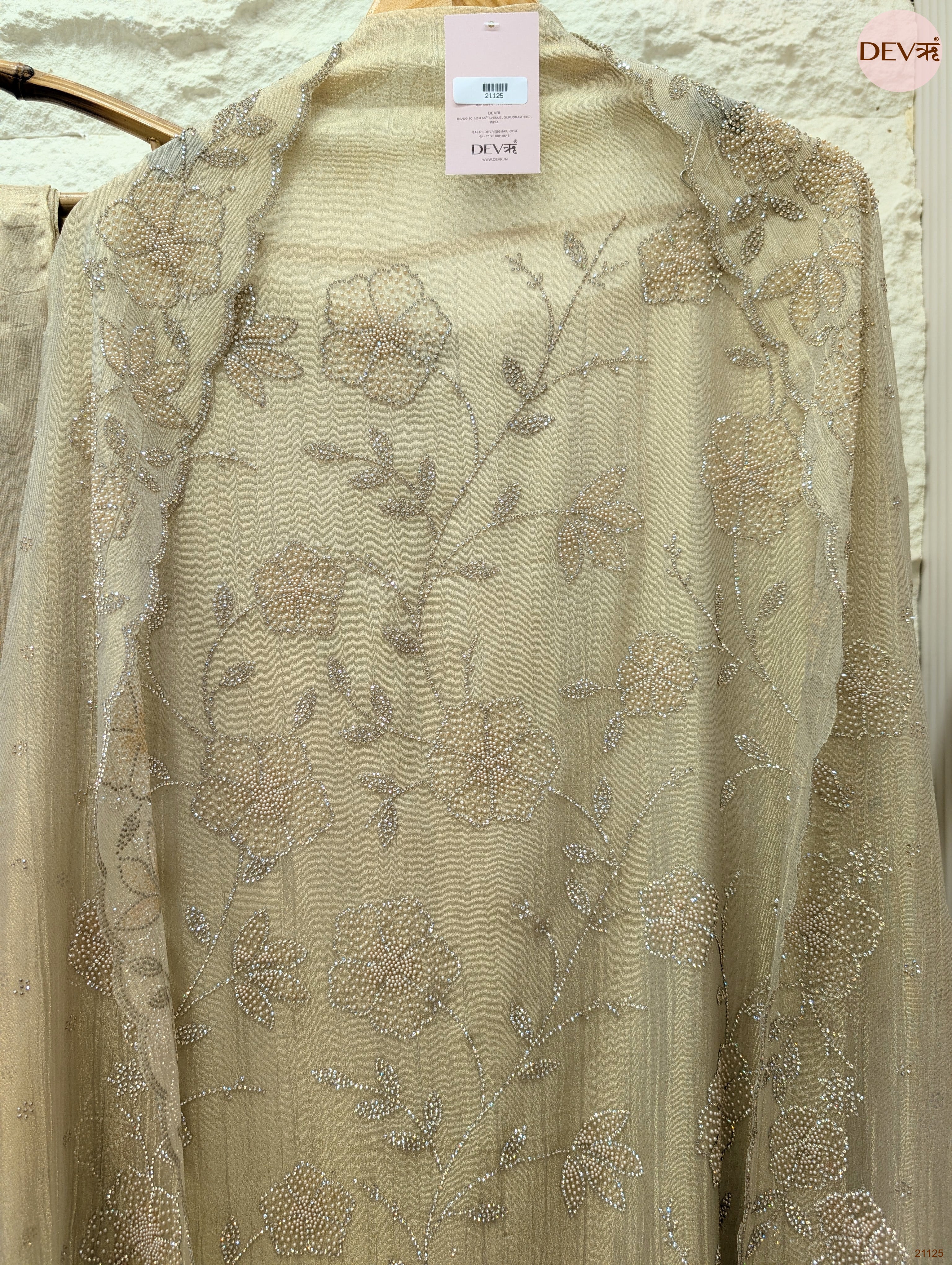 Beige Pure Tissue Crush Silk Hand Unstitched 3-Piece Suit (Devri – D.No 21125)