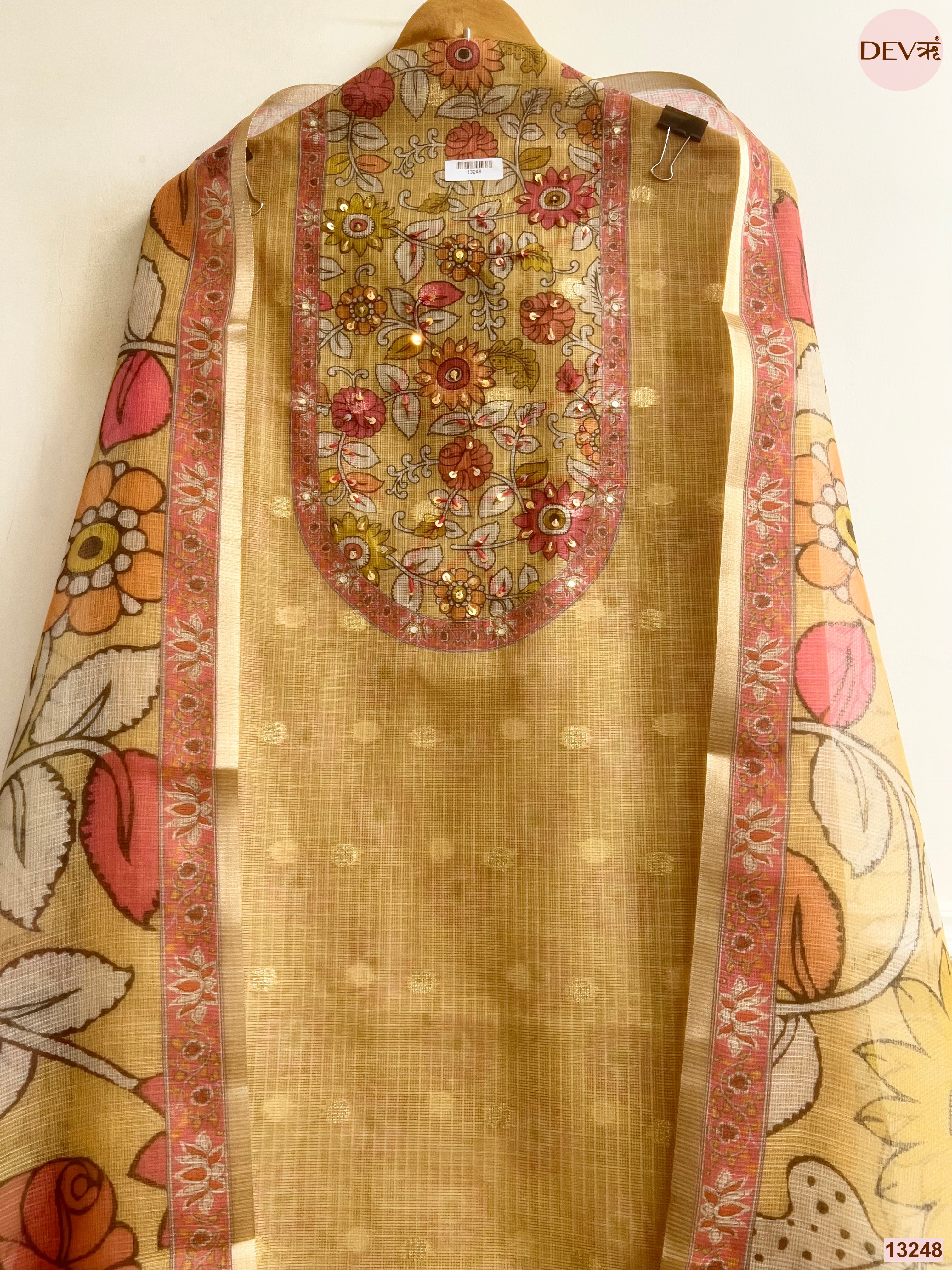 Beige Kota Printed Unstitched 3-Piece Suit (Devri – D.No 13248)