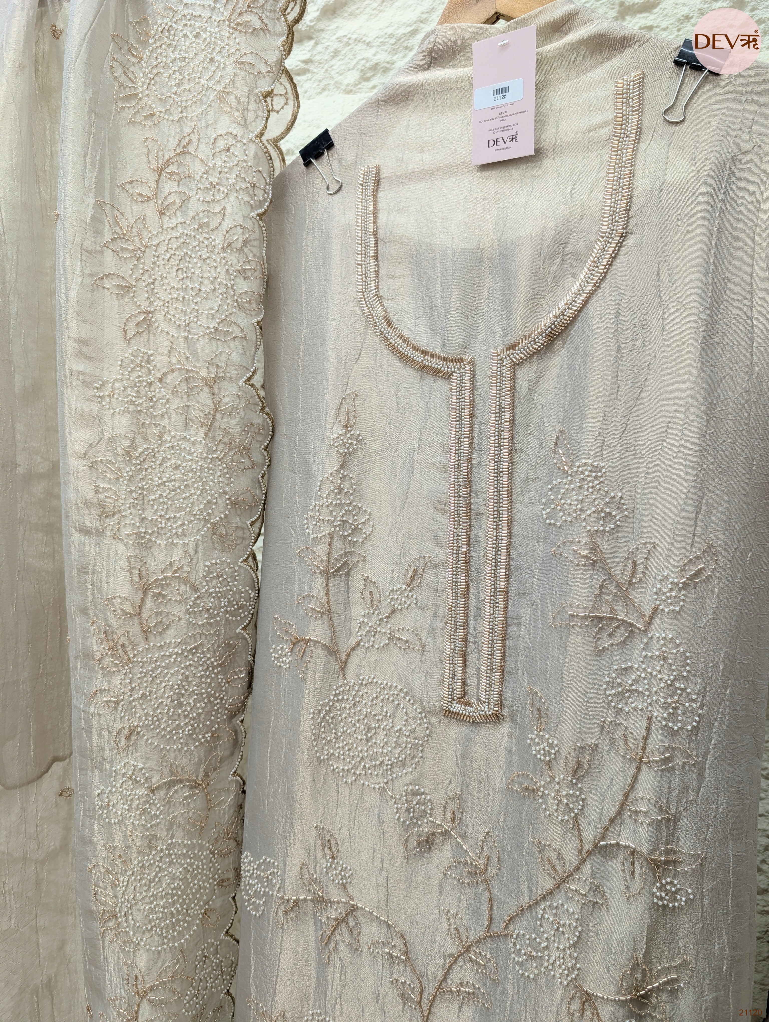 Grey Pure Tissue Crush Silk Embroidered Unstitched 3-Piece Suit (Devri – D.No 21120)