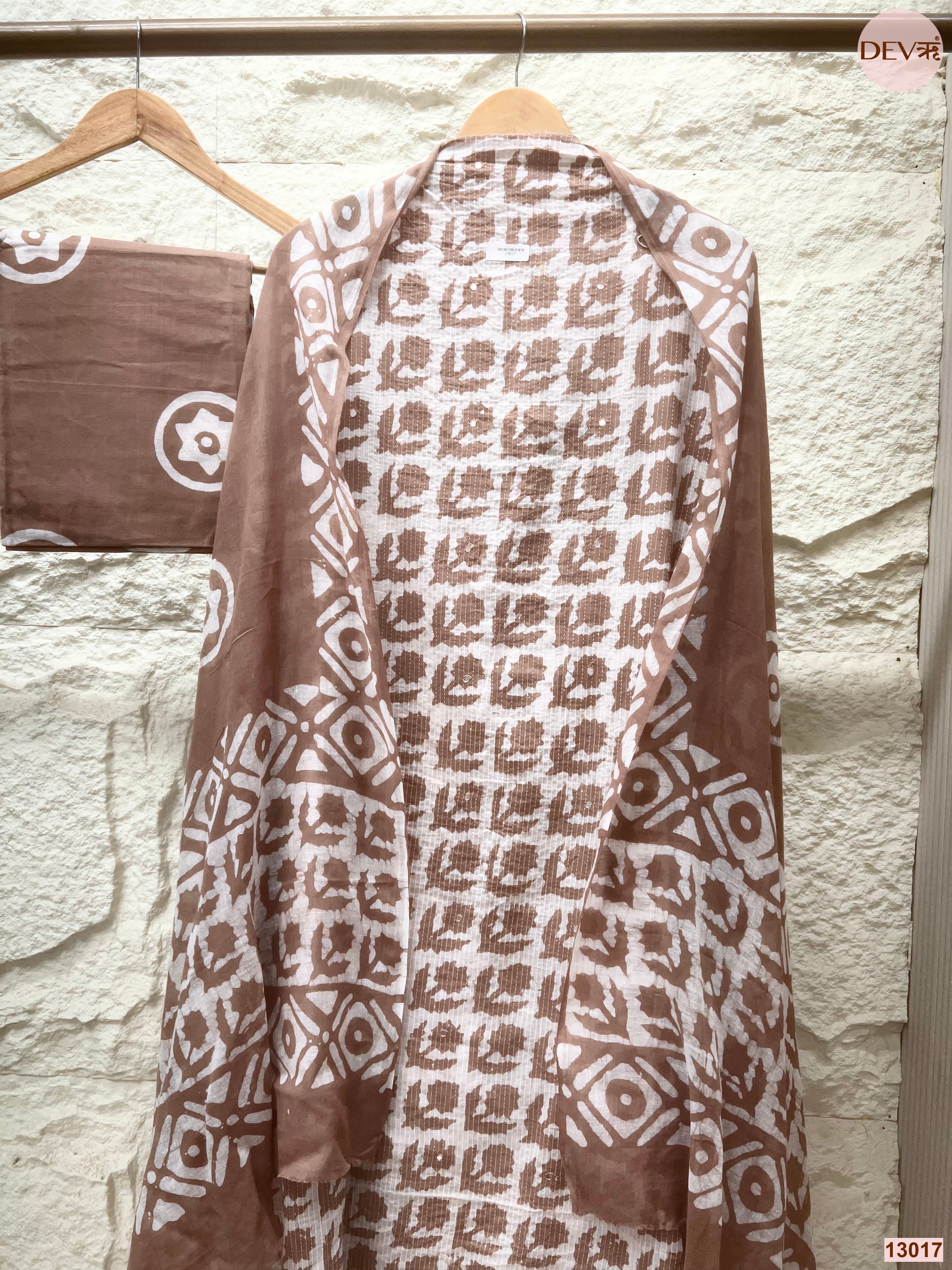 Brown Cotton Printed Unstitched 3-Piece Suit (Devri – D.No 13017)