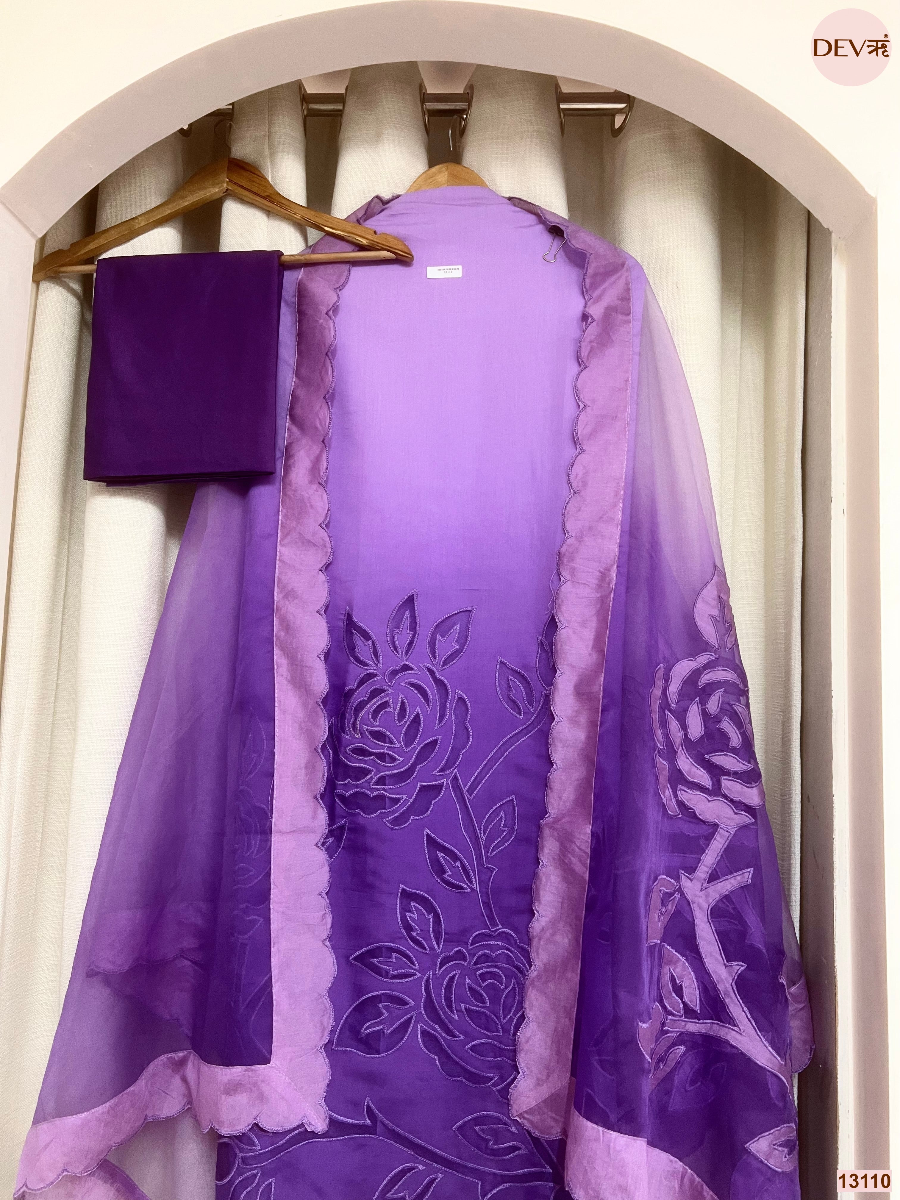 Purple Mul Chanderi Embroidered Unstitched 3-Piece Suit (Devri – D.No 13110)