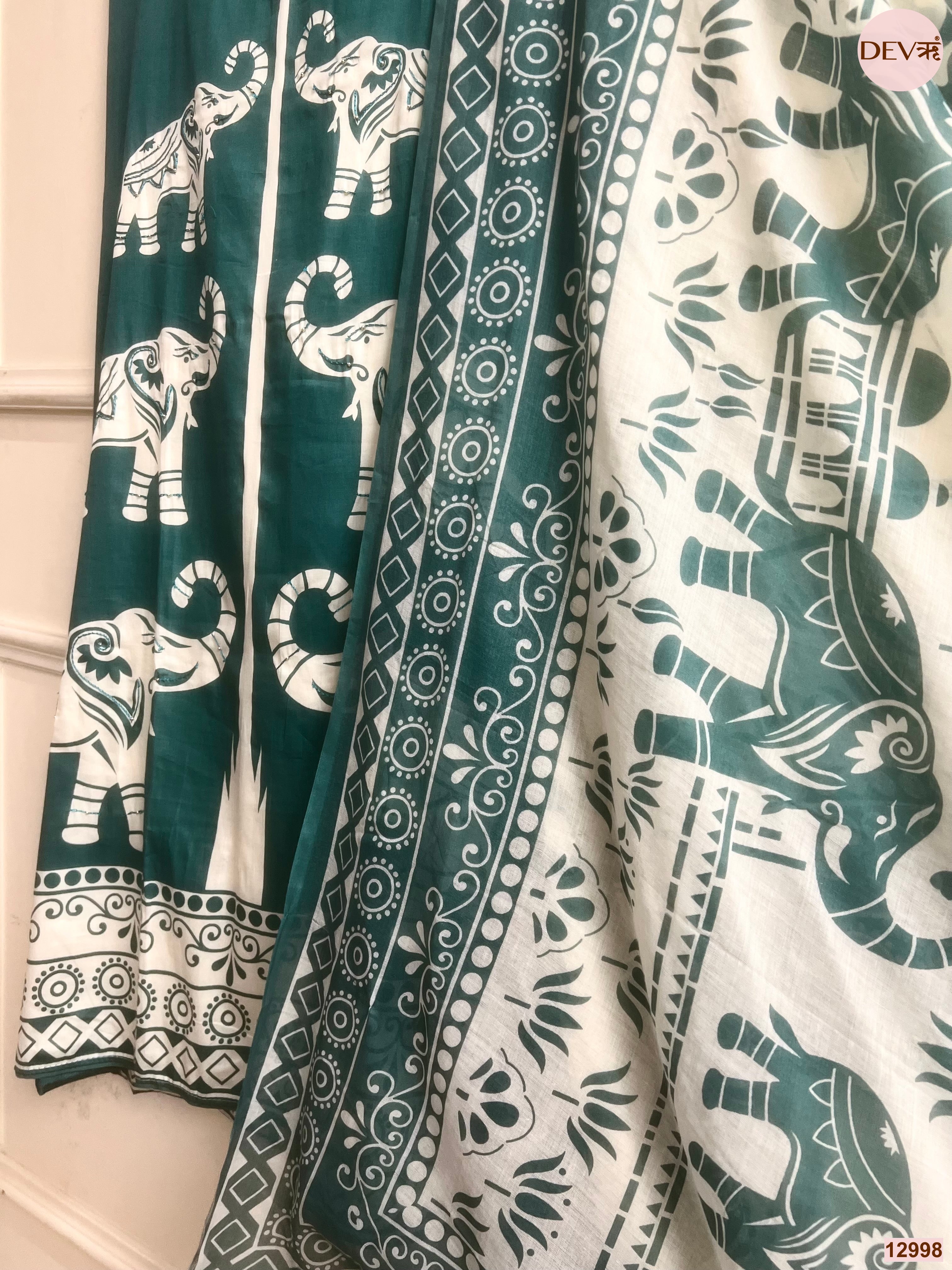 Teal Jam Cotton Printed Unstitched 3-Piece Suit (Devri – D.No 12998)