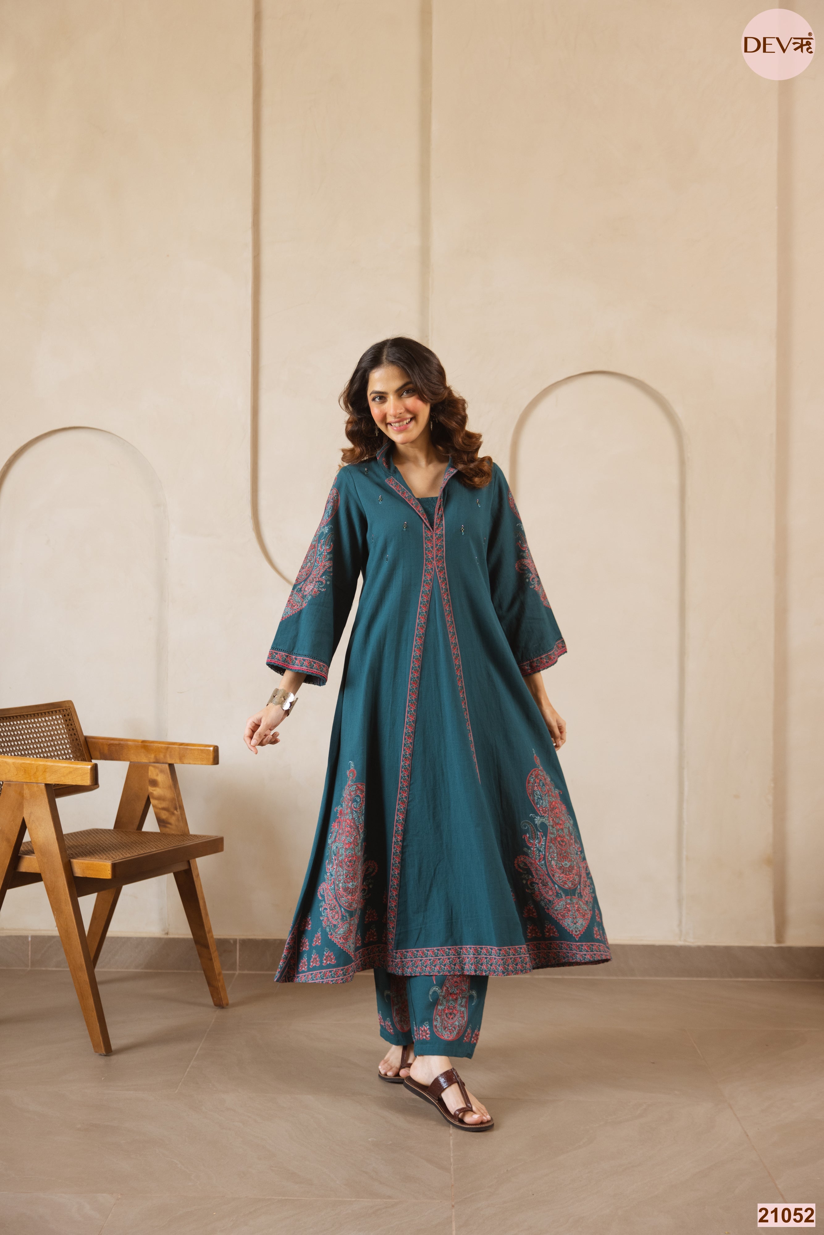 Mehr Cotton Slub Printed Teal 2-Piece Set (Devri – D.No 21052)
