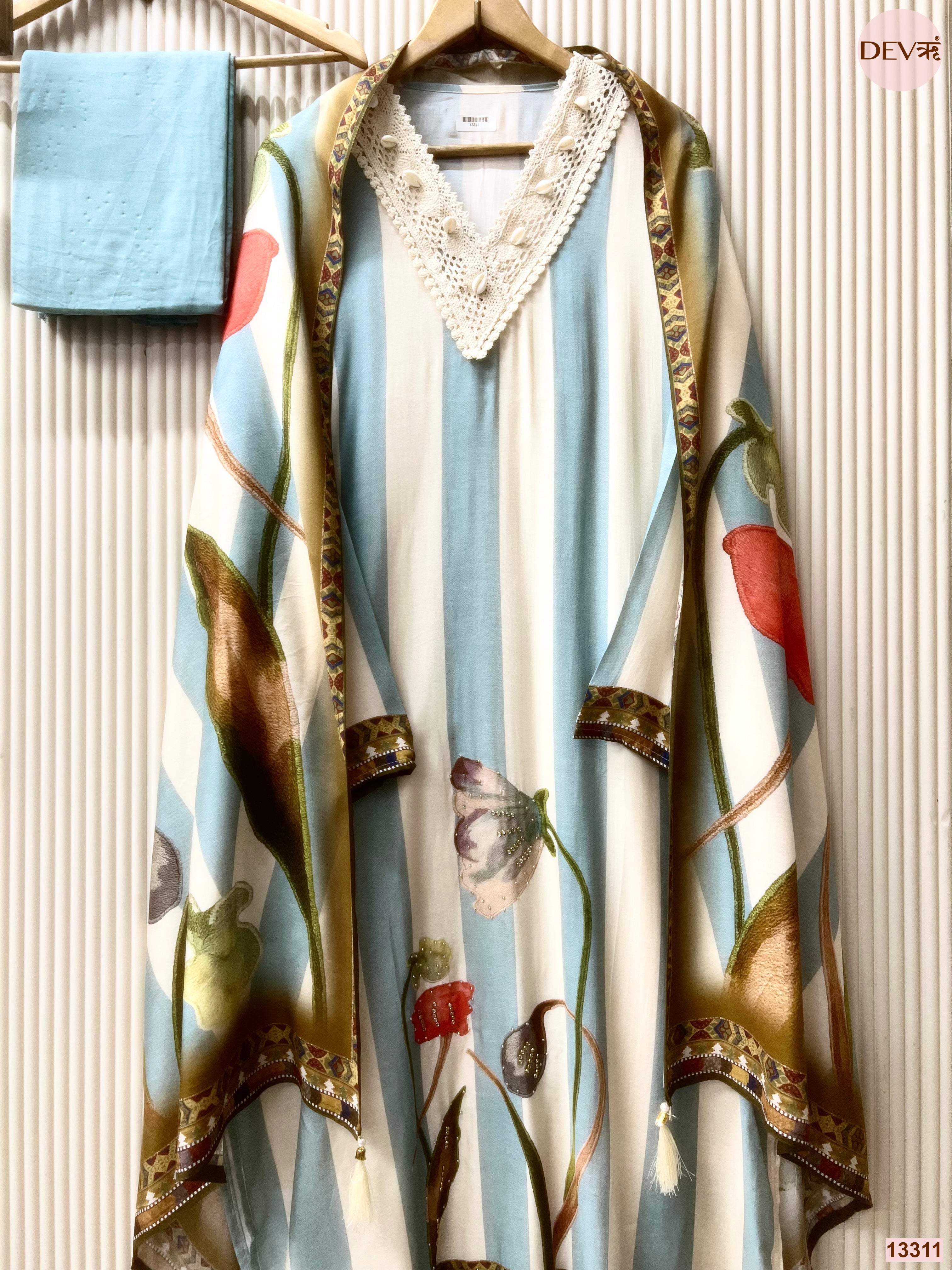 Blue Muslin Printed Unstitched 3-Piece Suit (Devri – D.No 13311)