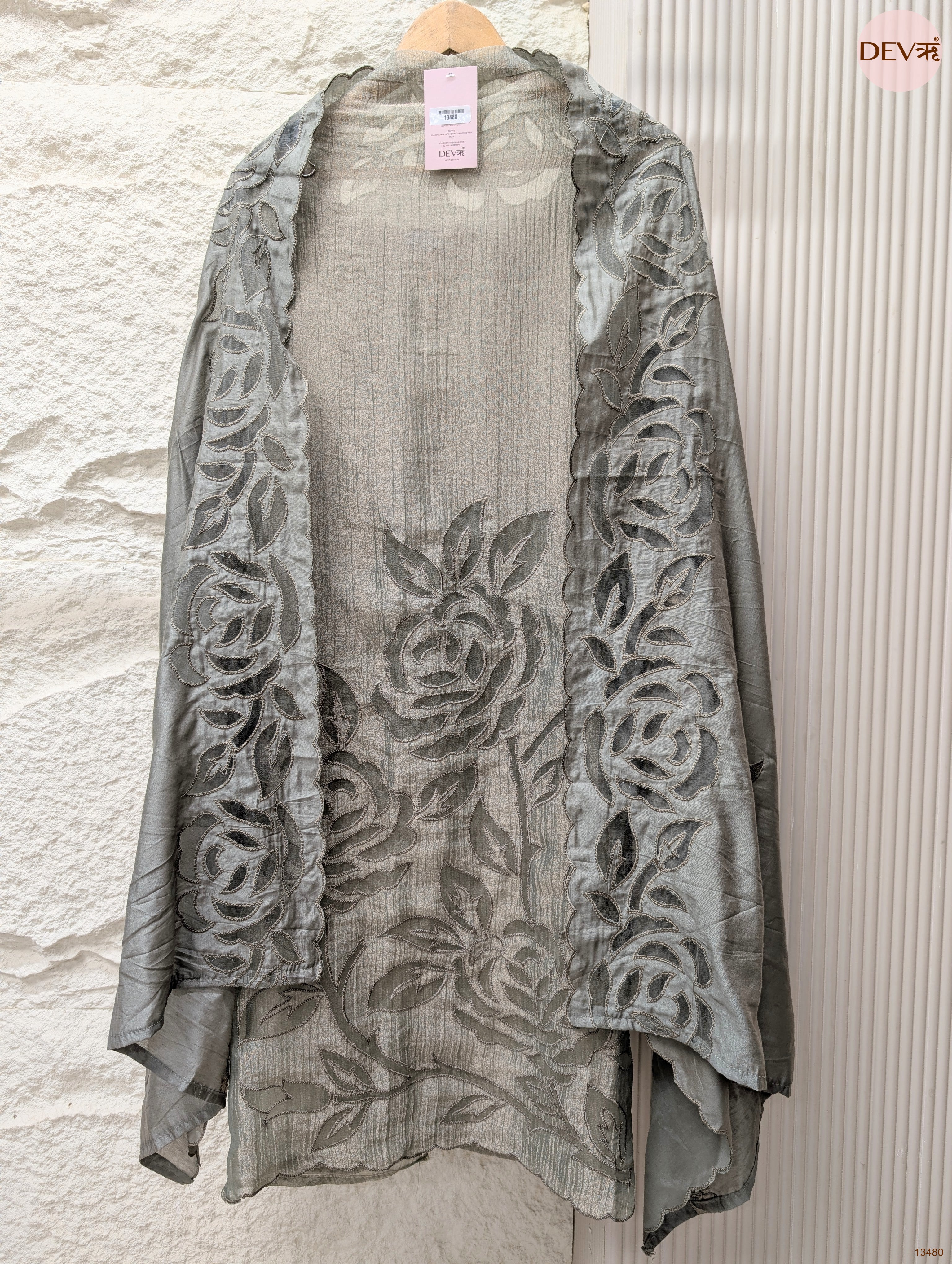 Grey Tissue Crush Silk Embroidered Unstitched 3-Piece Suit (Devri – D.No 13480)