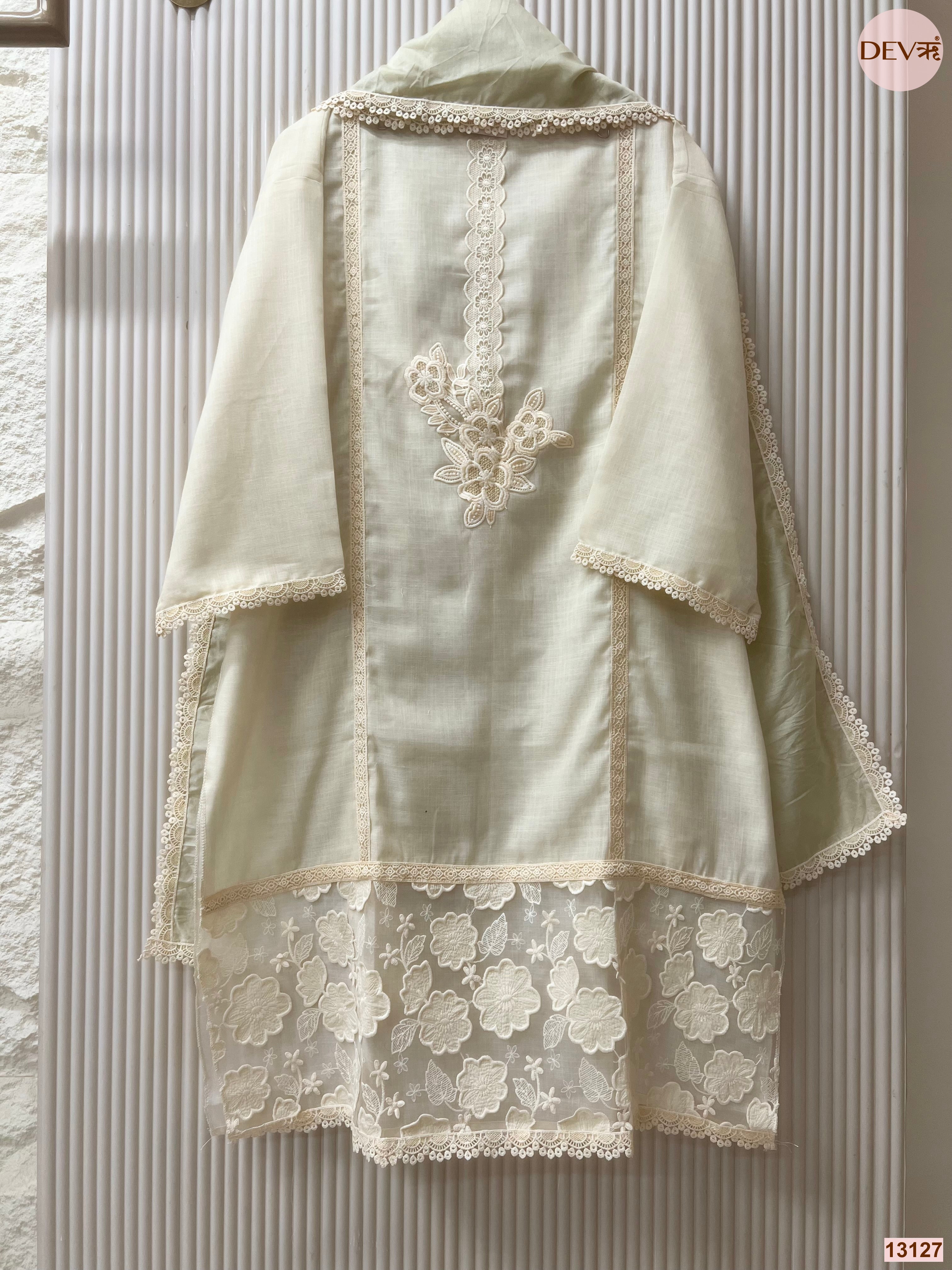 Pista Linen Cotton Embroidered Unstitched 3-Piece Suit (Devri – D.No 13127)