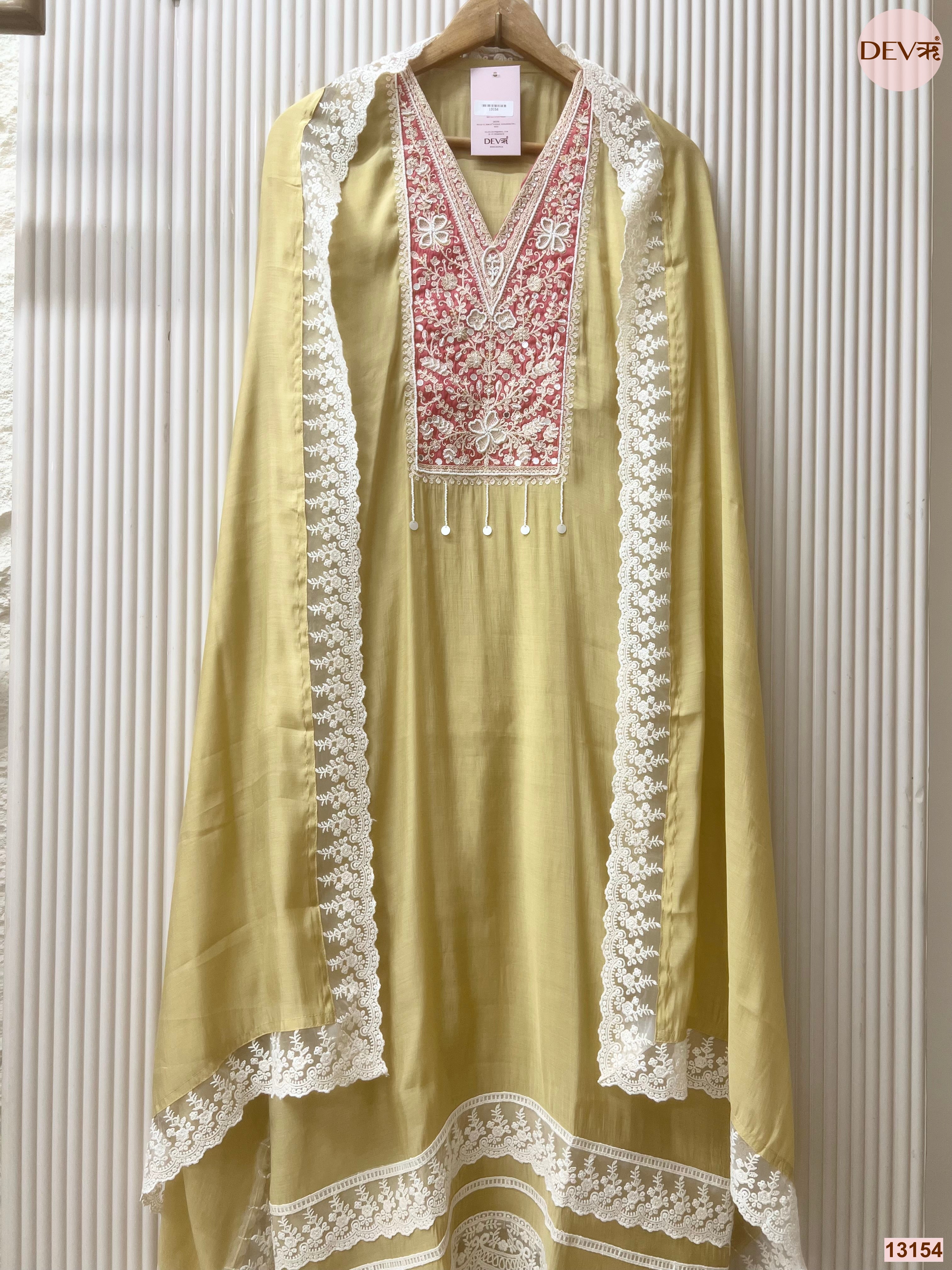 Yellow Mul Cotton Embroidered Unstitched 3-Piece Suit (Devri – D.No 13154)