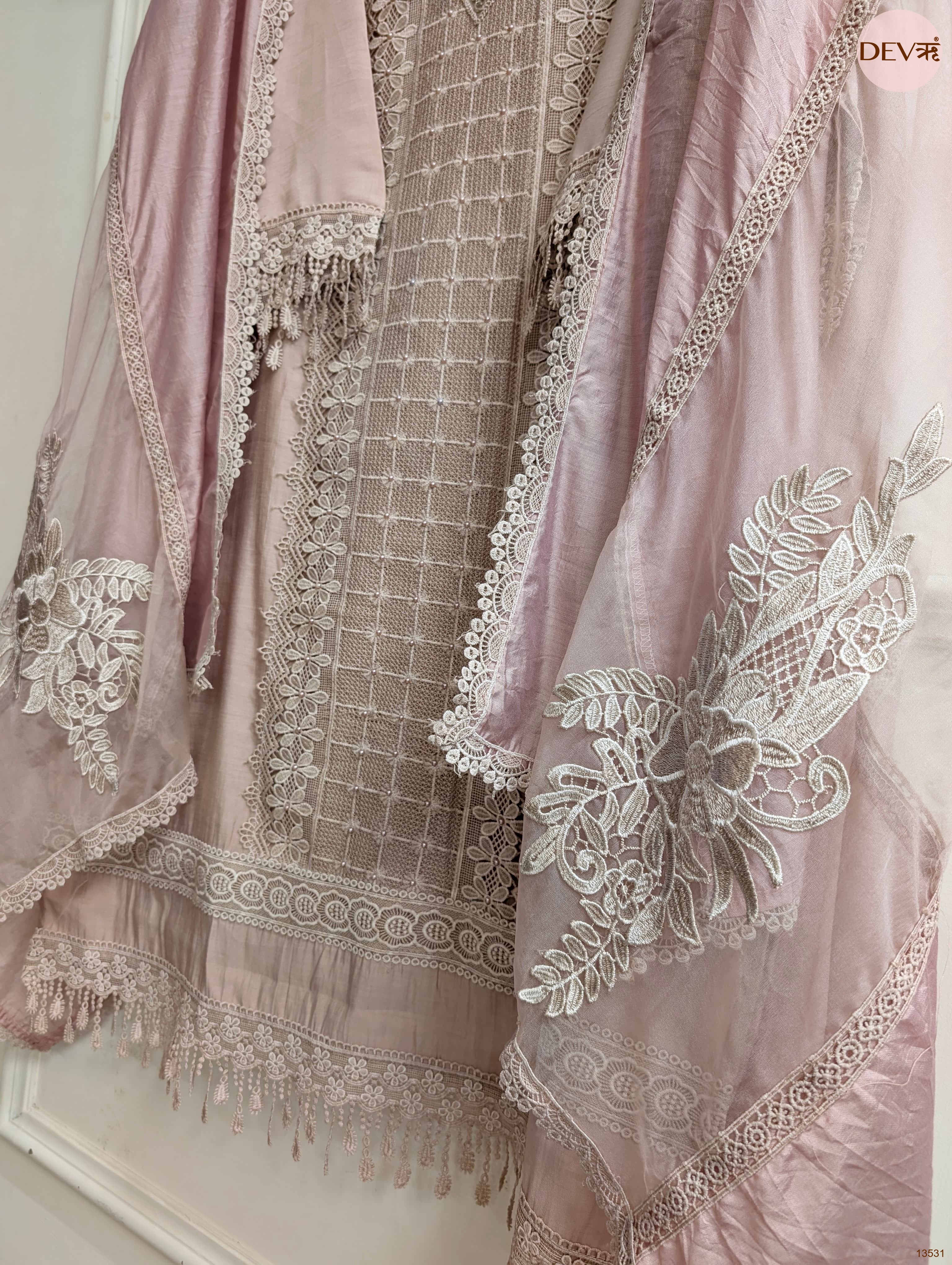 Pink Modal Silk Embroidered Unstitched 3-Piece Suit (Devri – D.No 13531)