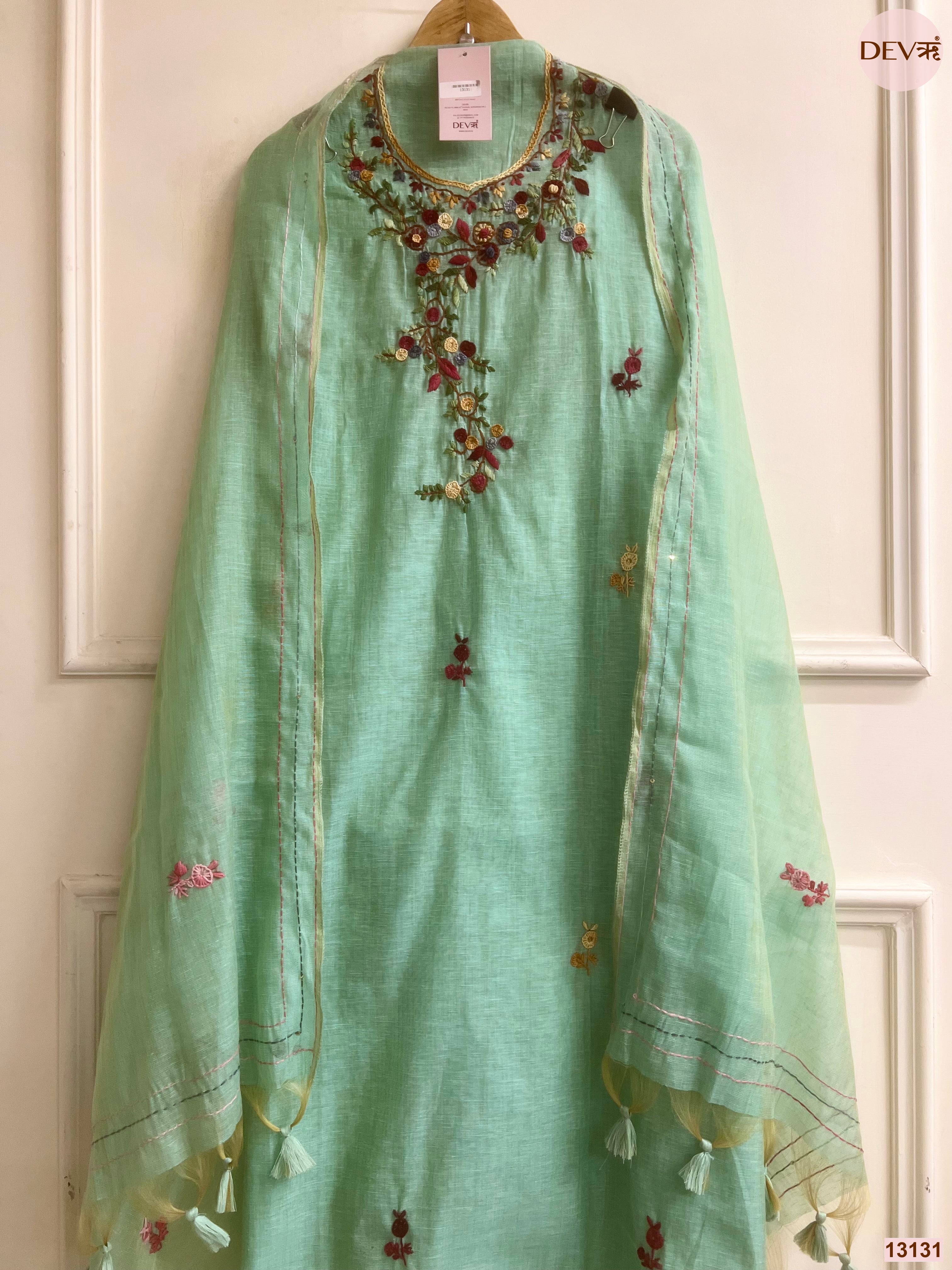 Mint Jamdani Cotton Embroidered Unstitched 3-Piece Suit (Devri – D.No 13131)