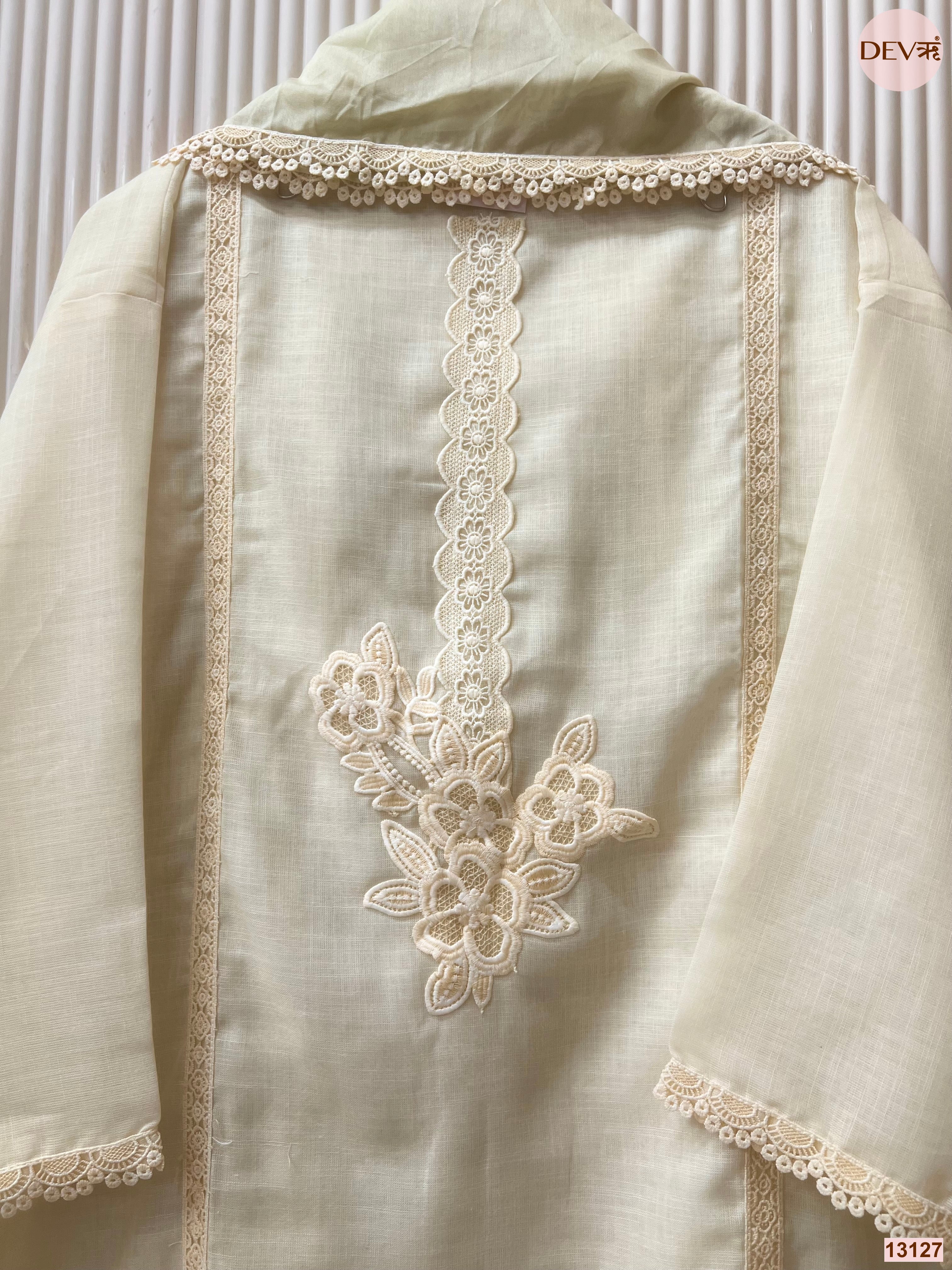 Pista Linen Cotton Embroidered Unstitched 3-Piece Suit (Devri – D.No 13127)