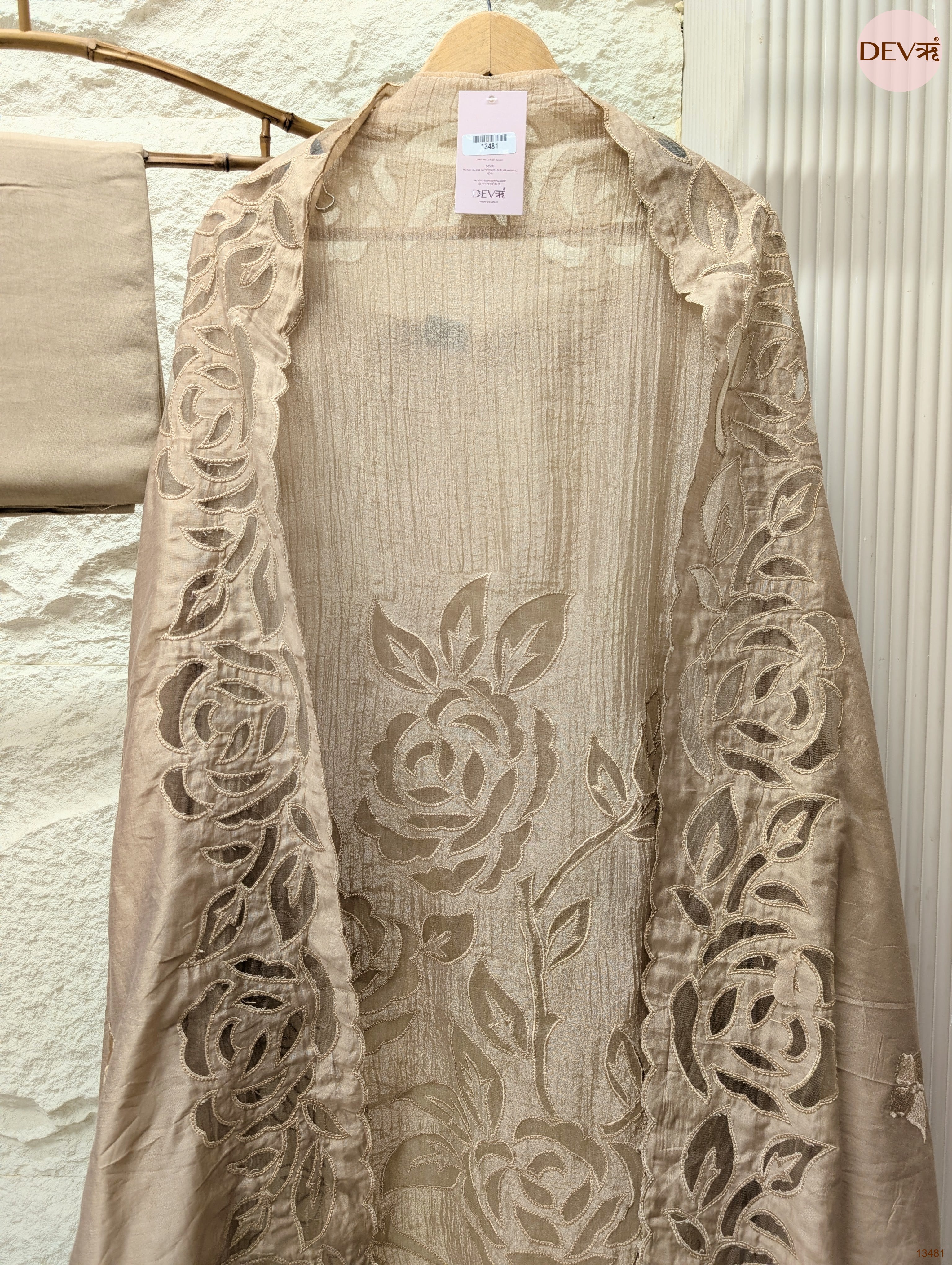 Beige Tissue Crush Silk Embroidered Unstitched 3-Piece Suit (Devri – D.No 13481)