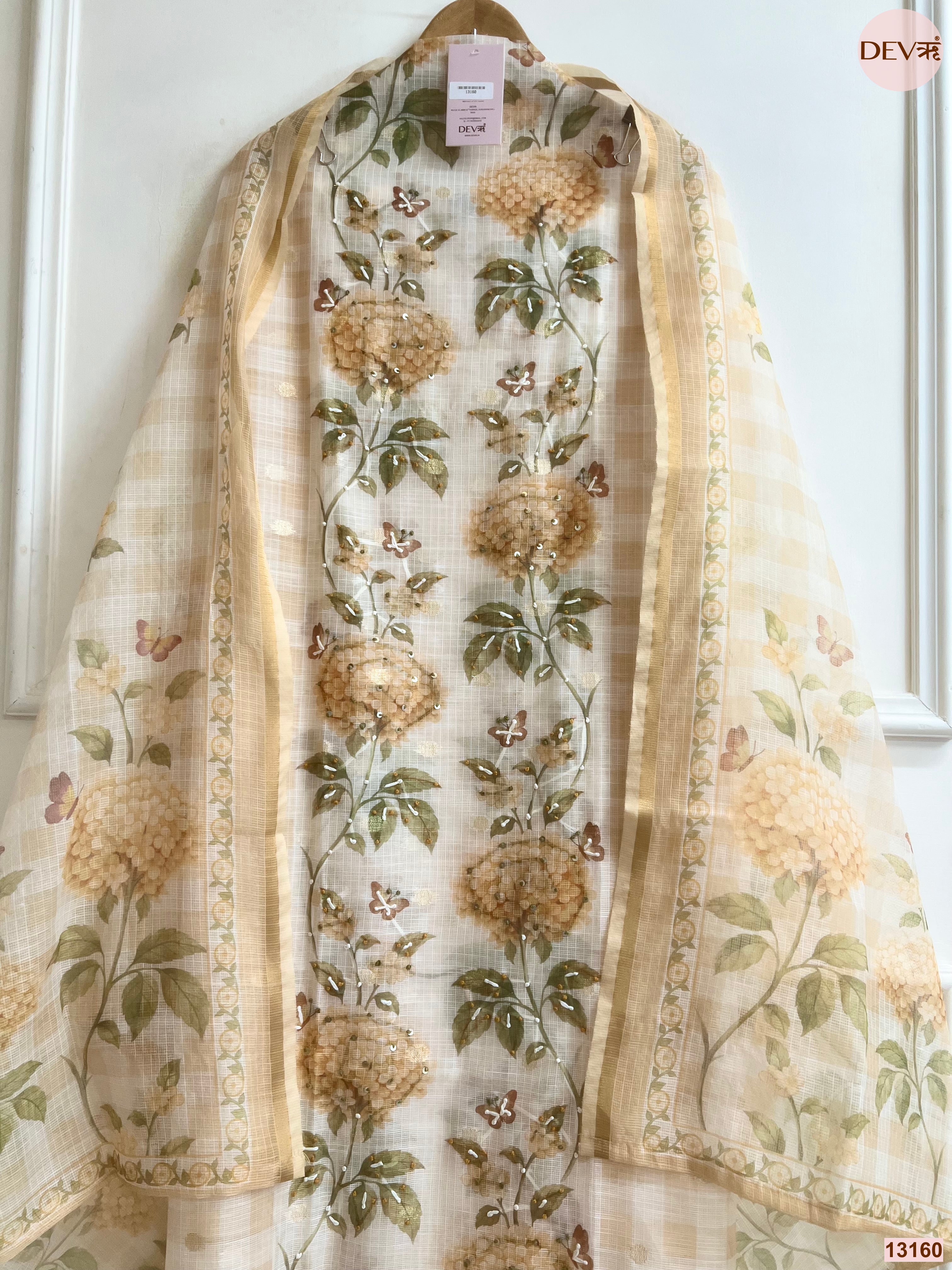 Beige Kota Printed Unstitched 3-Piece Suit (Devri – D.No 13160)