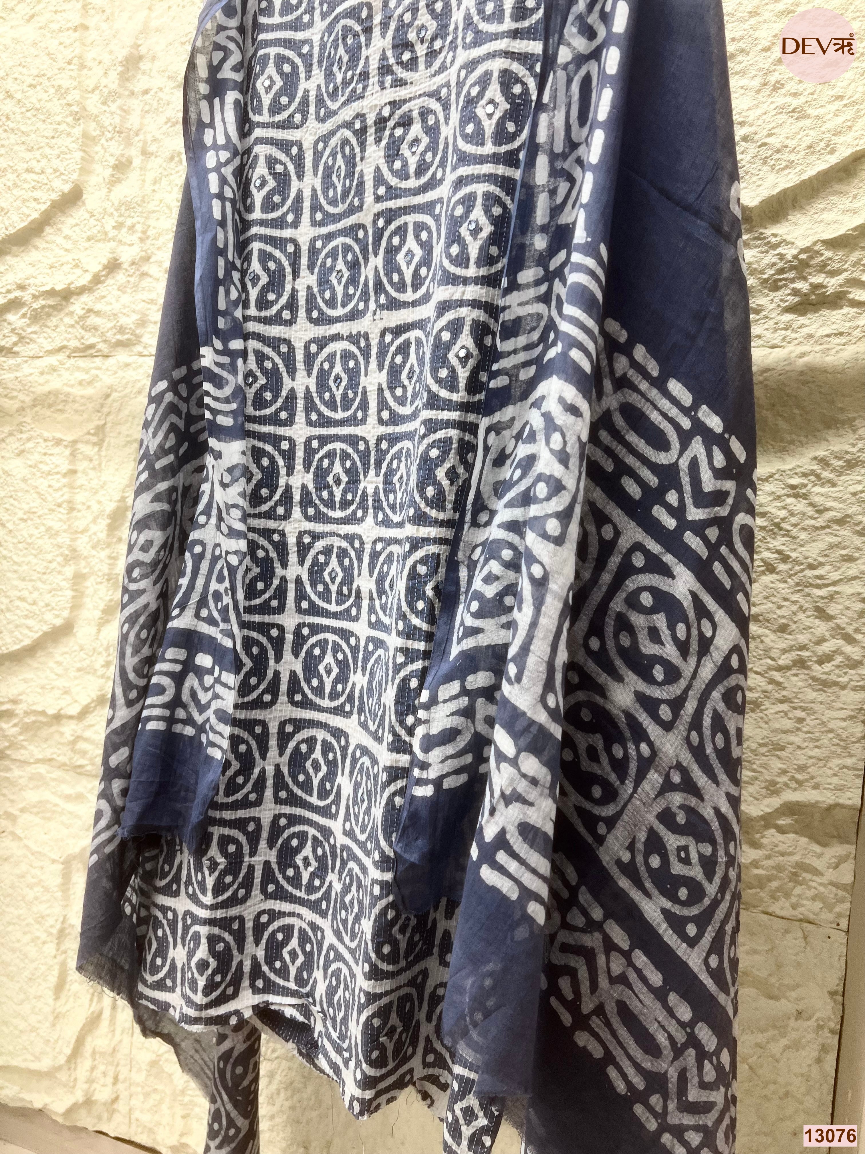 Blue Cotton Printed Unstitched 3-Piece Suit (Devri – D.No 13056)
