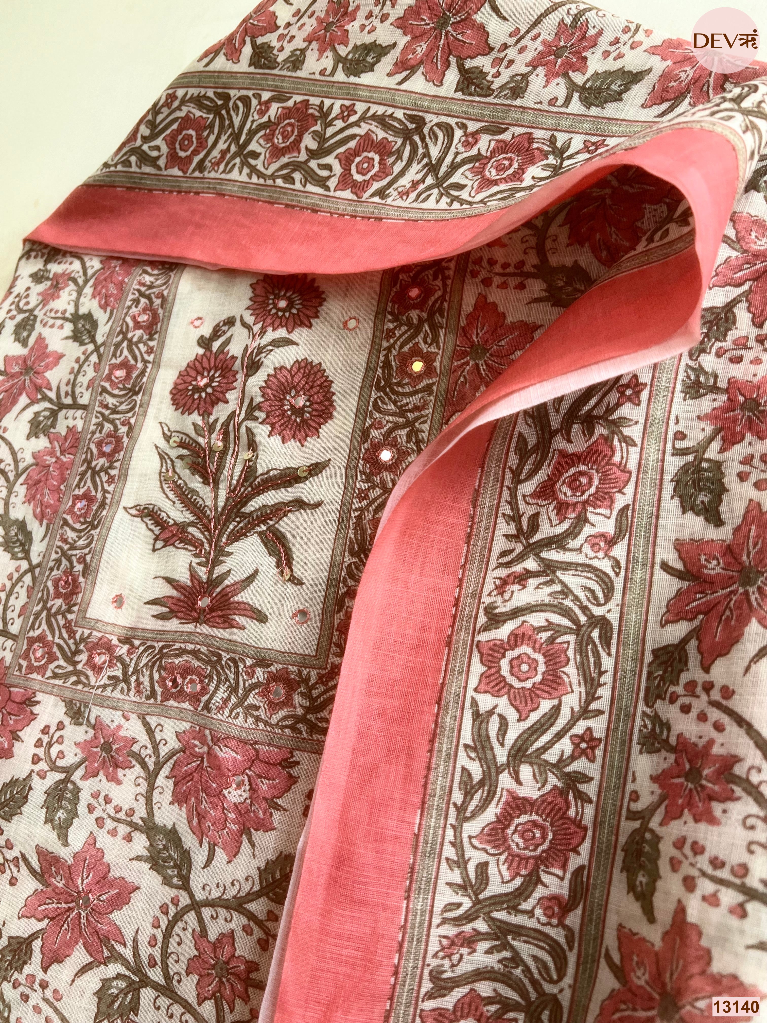 Off White Linen Printed Unstitched 3-Piece Suit (Devri – D.No 13140)