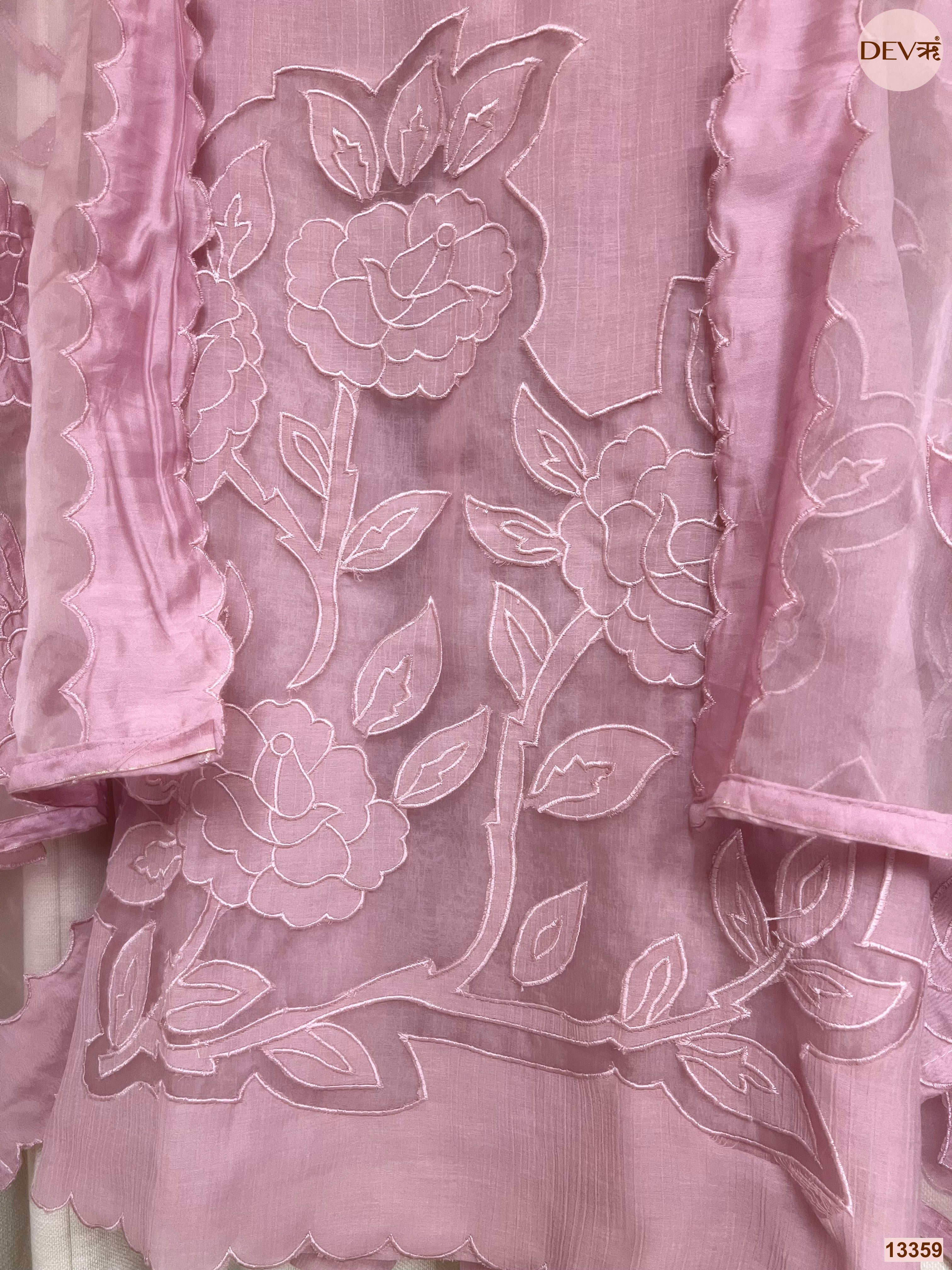 Pink Mul Chanderi Embroidered Unstitched 3-Piece Suit (Devri – D.No 13359)